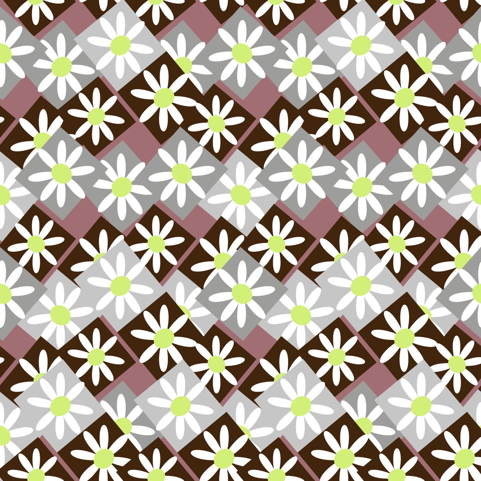 Seamless pattern of graphic geometric elements, daisies in rhombuses in art deco style. Free Vector