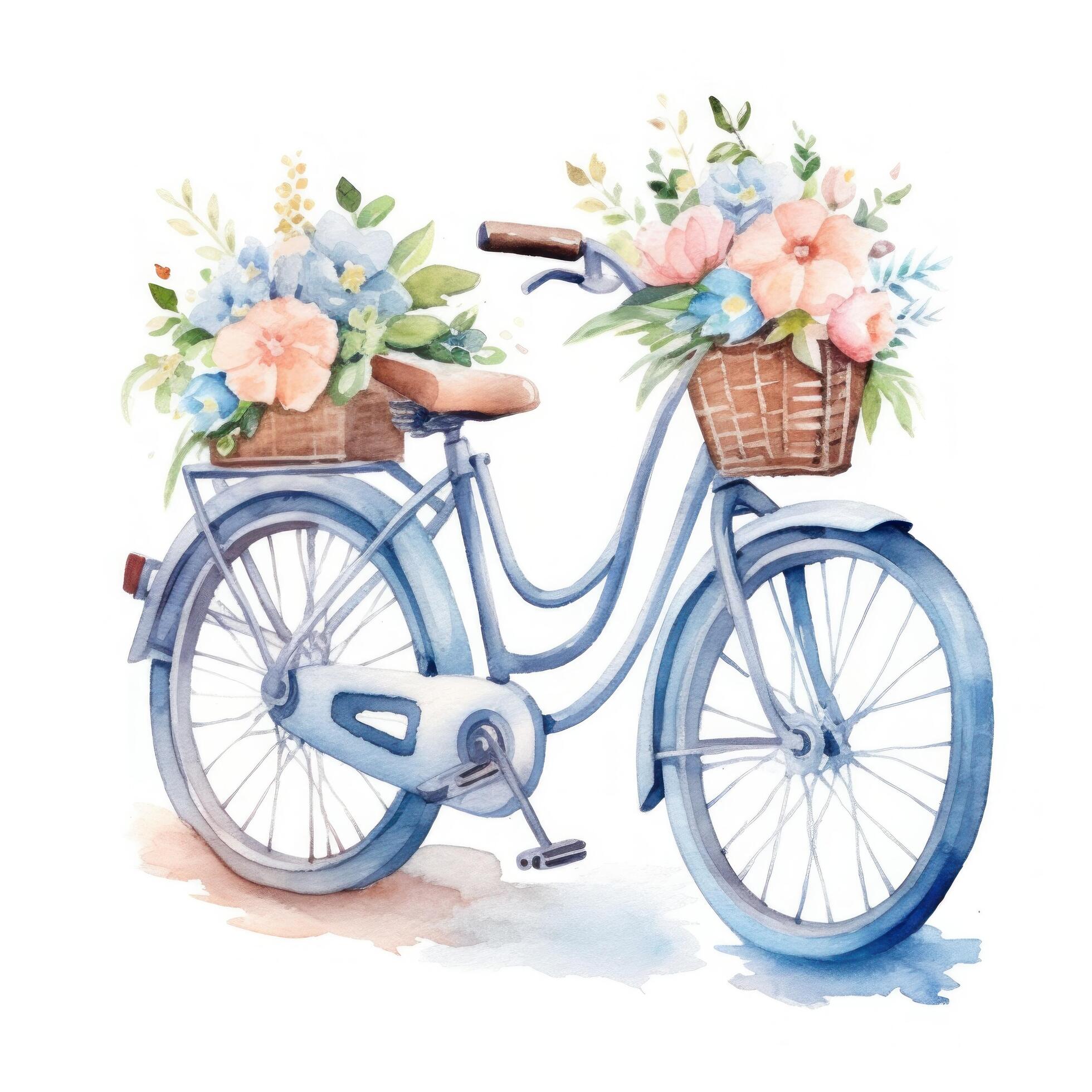 Cute watercolor bicycle with flowers. Illustration Stock Free