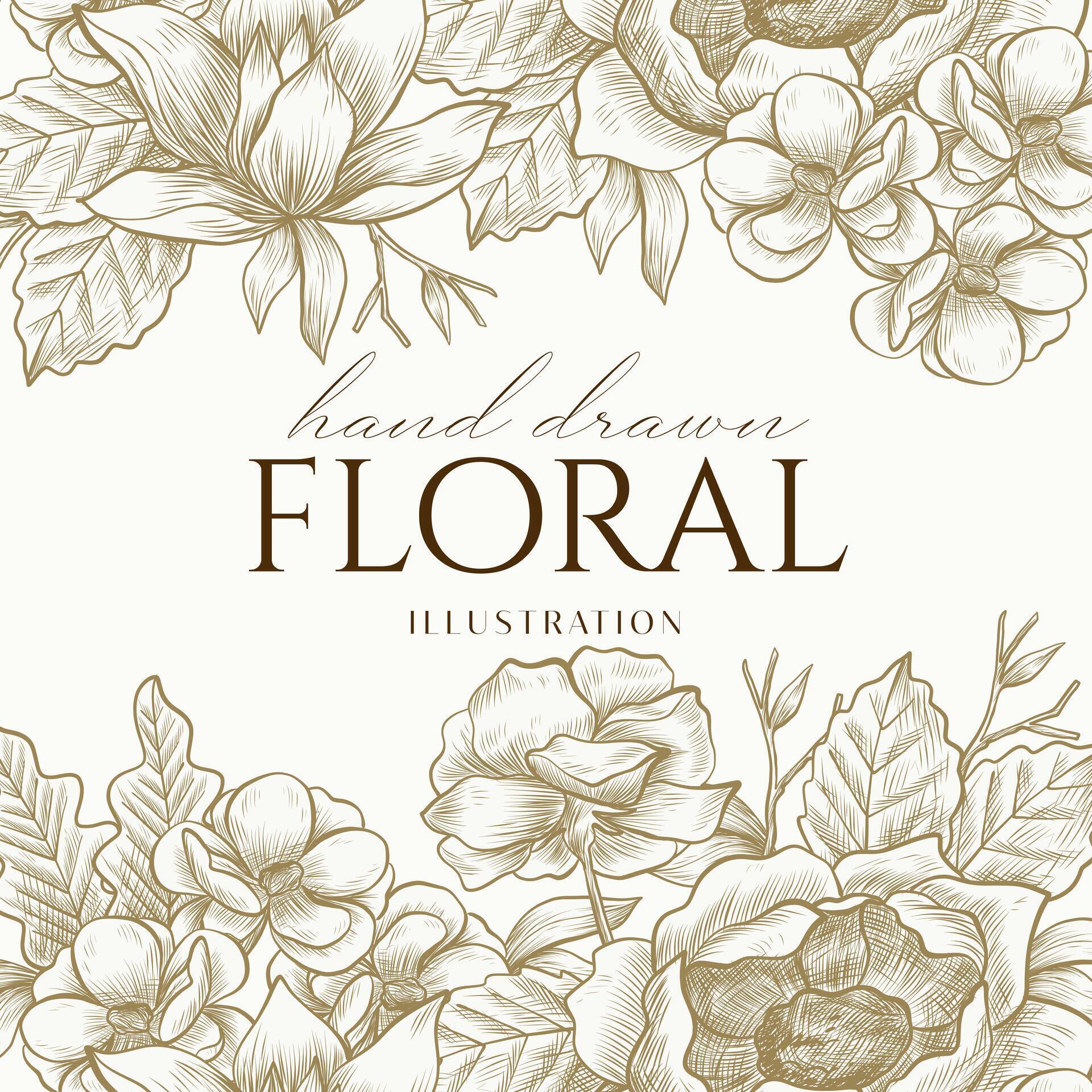 Elegance Cream Brown Hand drawn mono-line floral botanical flower background design Stock Free