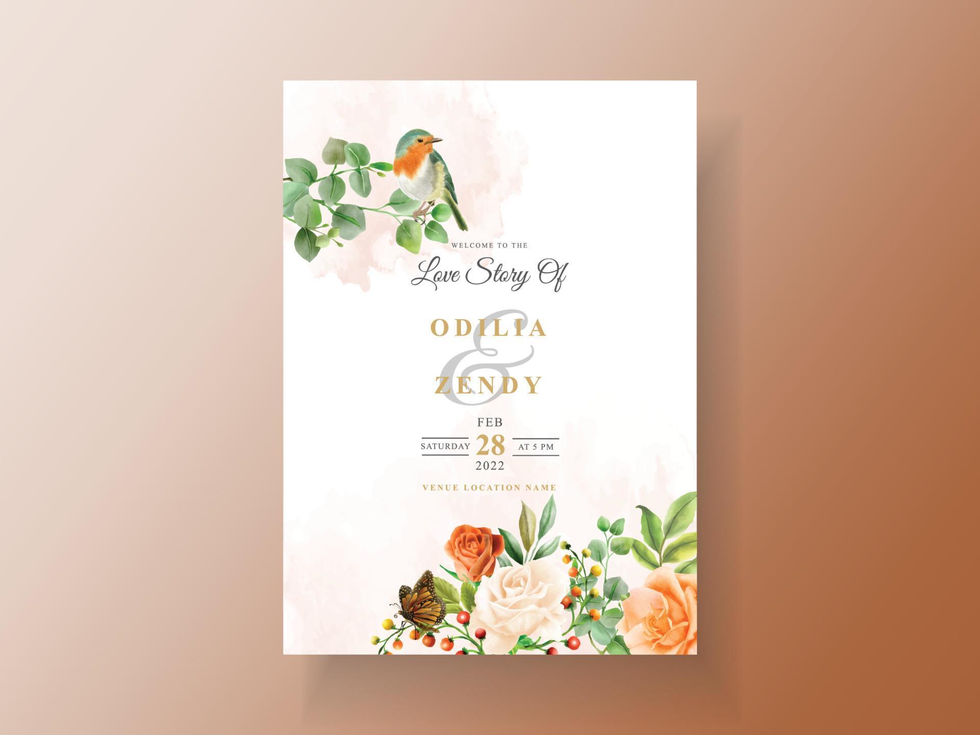 Beautiful orange flower wedding invitation card Stock Free