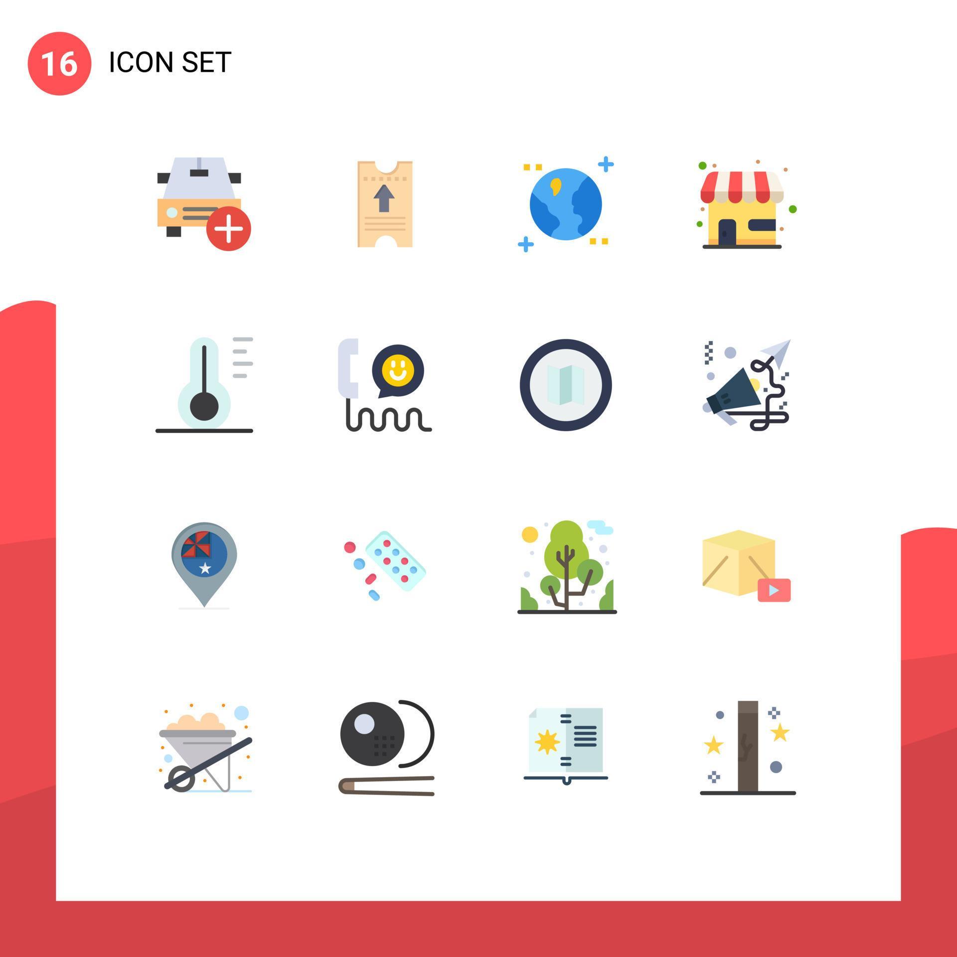 16 Universal Flat Color Signs Symbols of temperature store arrow shop market Editable Pack of Creative Vector Design Elements Stock Free