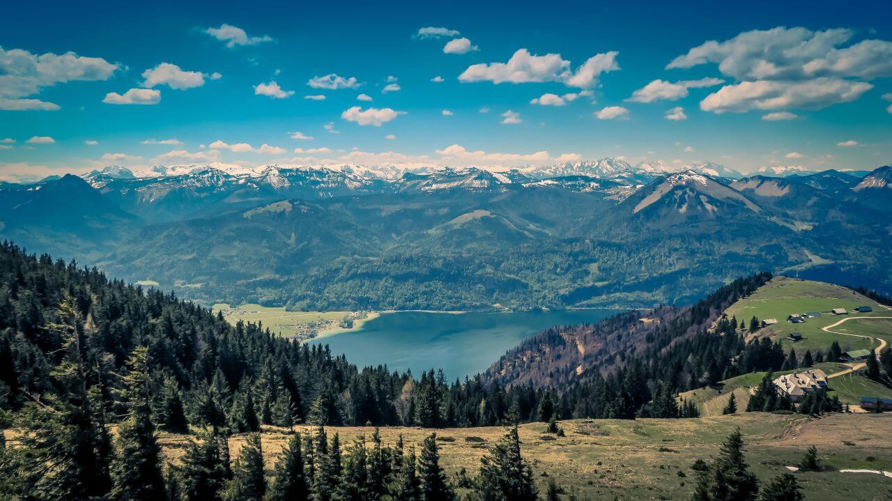 Blue Sky Snow Mountains Lake Stock Free