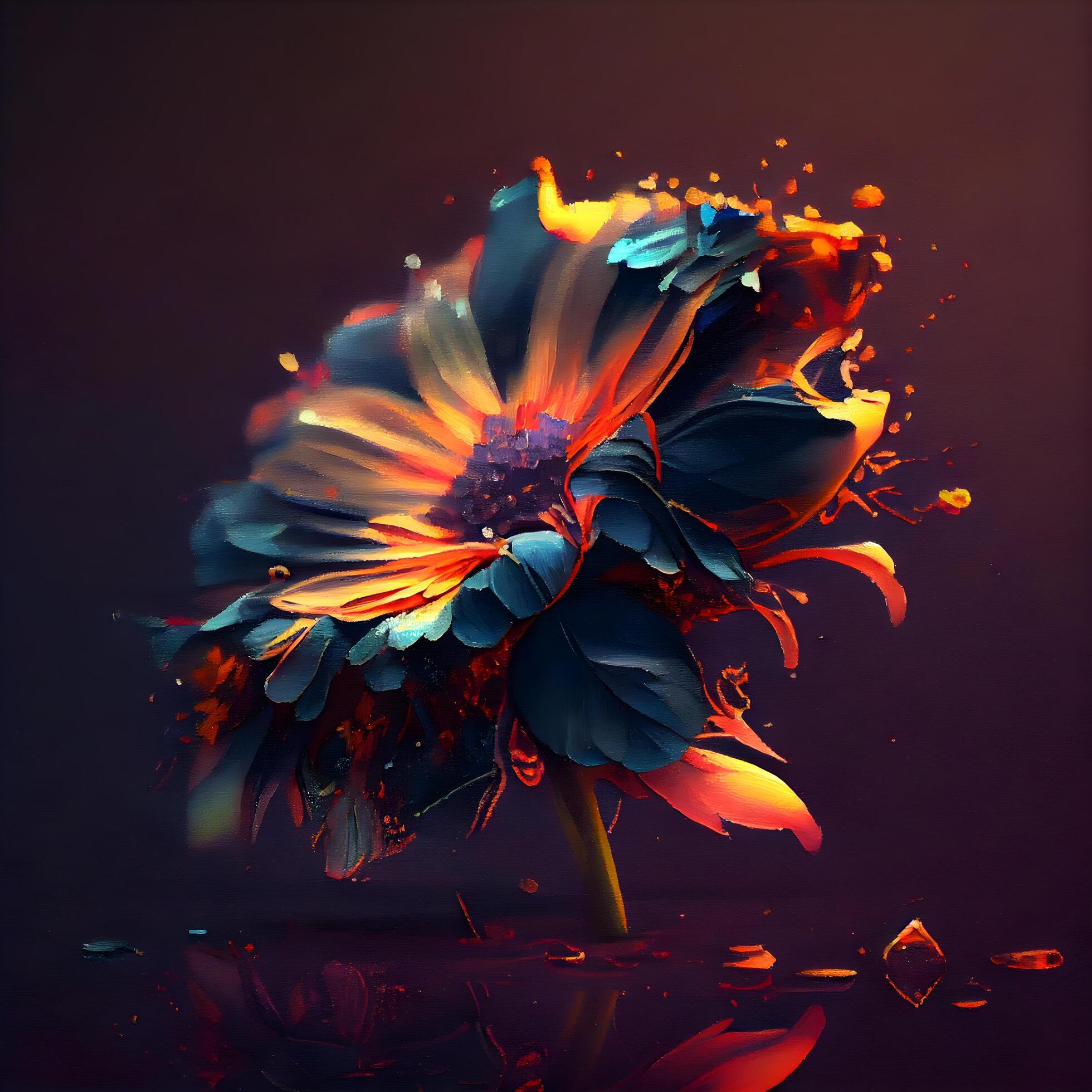 Abstract flower made of watercolor splashes on dark background. 3D rendering, Image Stock Free