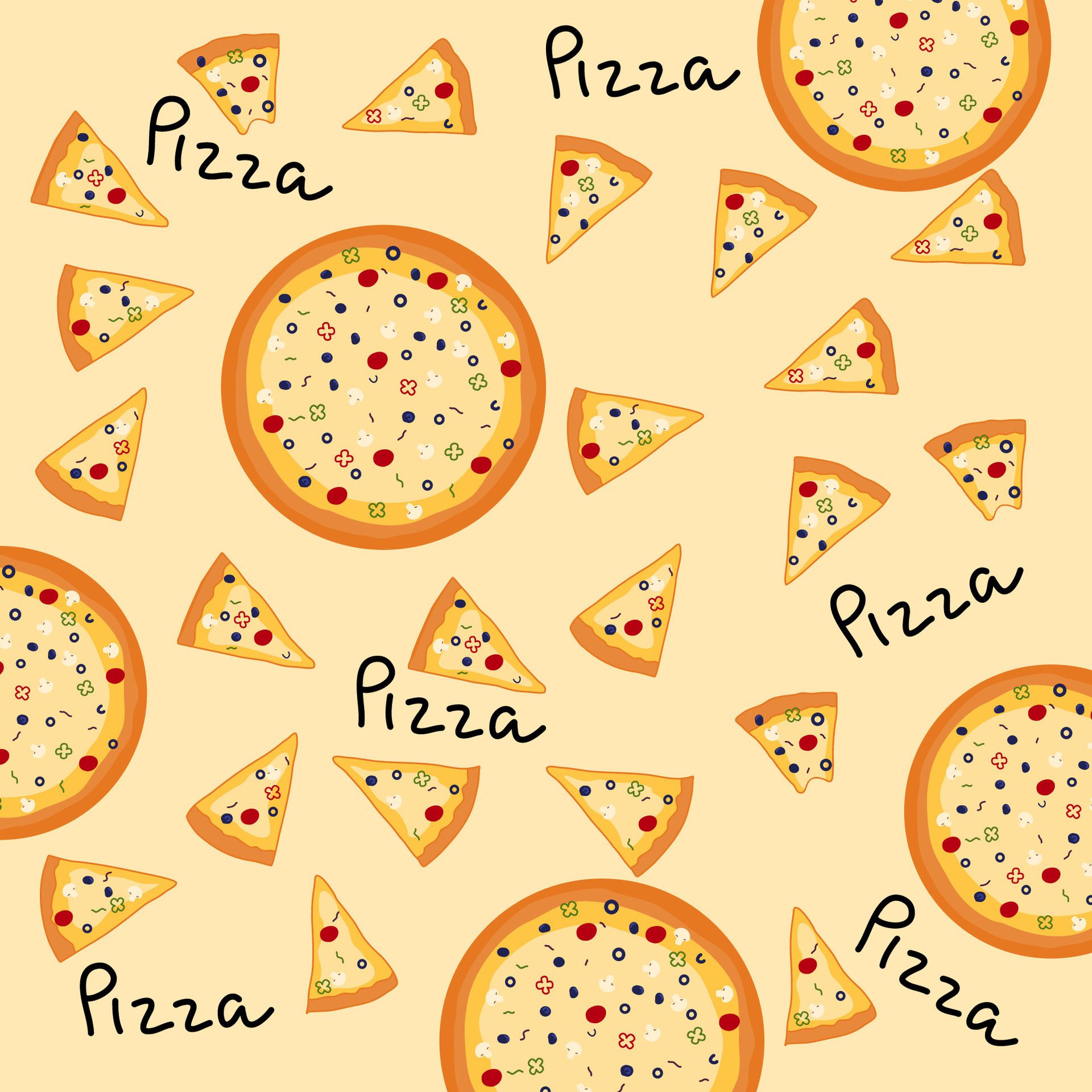 Pizza Pattern perfect for backgrounds, packaging, textiles, Food and Beverage Designs Free Vector