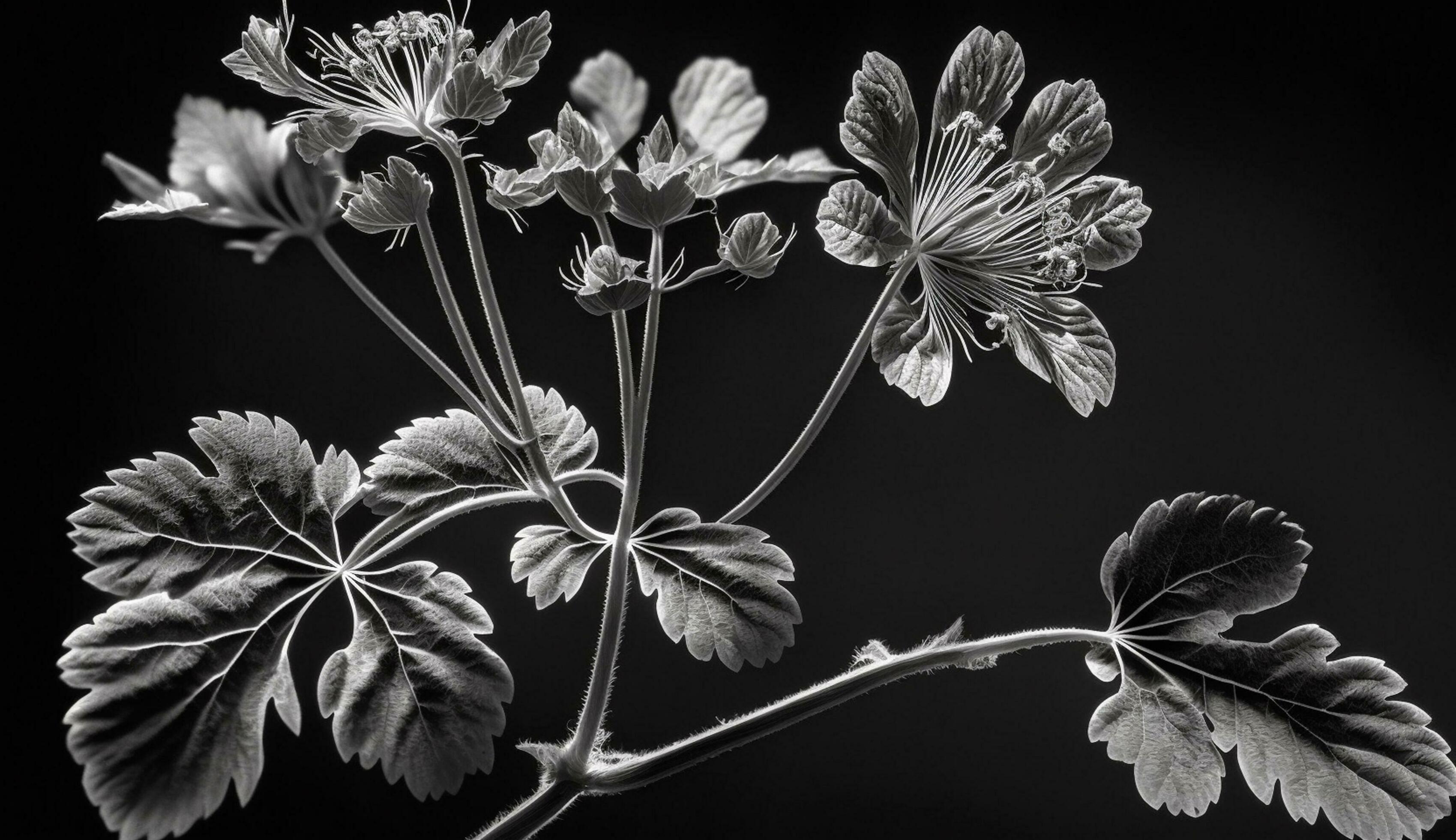 Black and white nature plant with monochrome flower generated by AI Stock Free