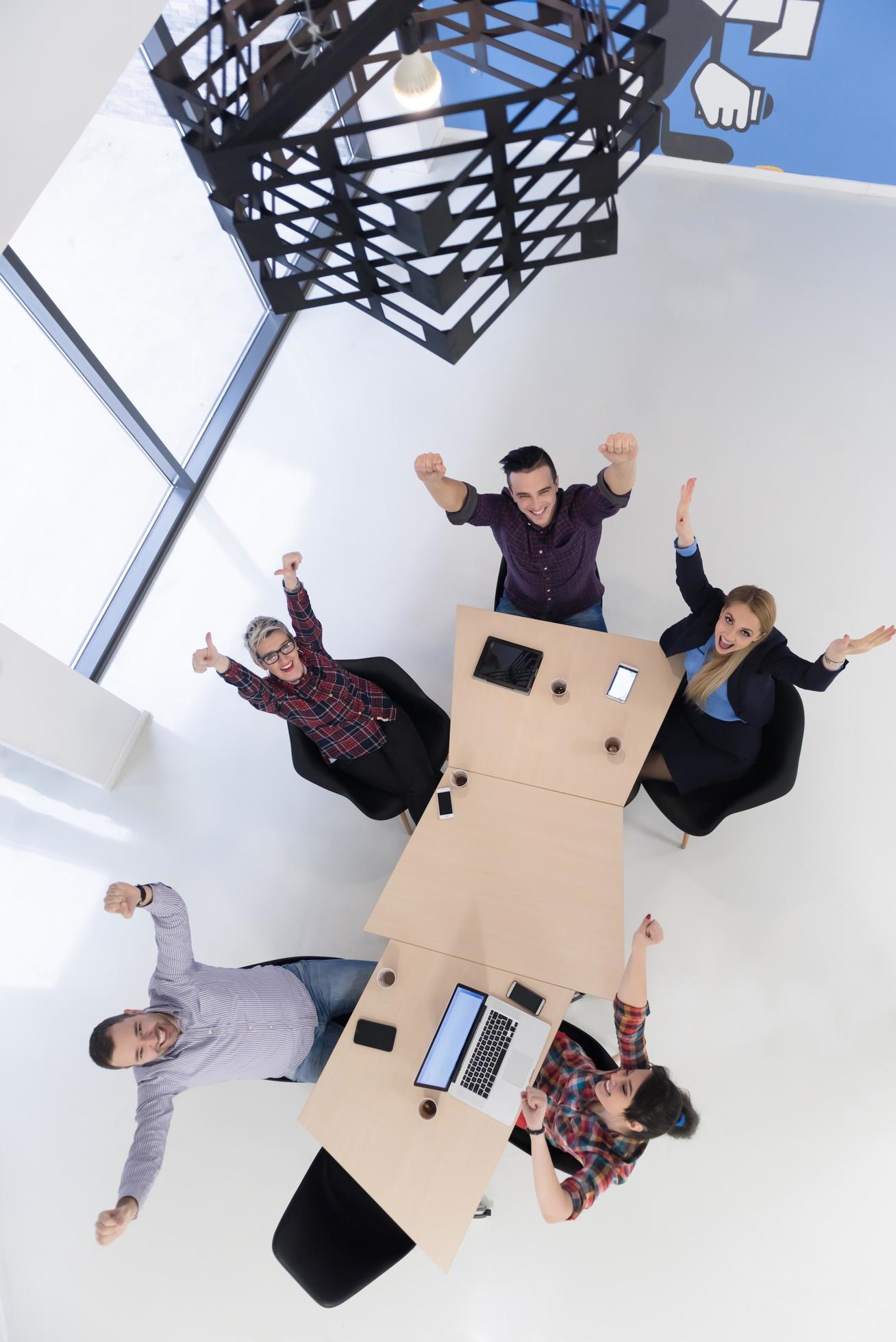 aerial view of business people group on meeting Stock Free