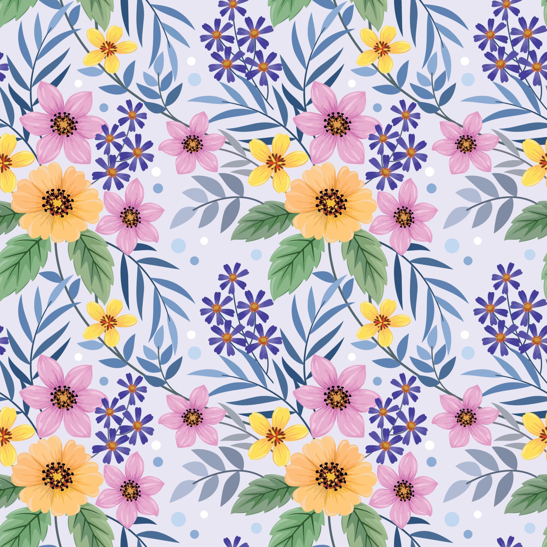 Colorful hand draw flowers seamless pattern. Stock Free