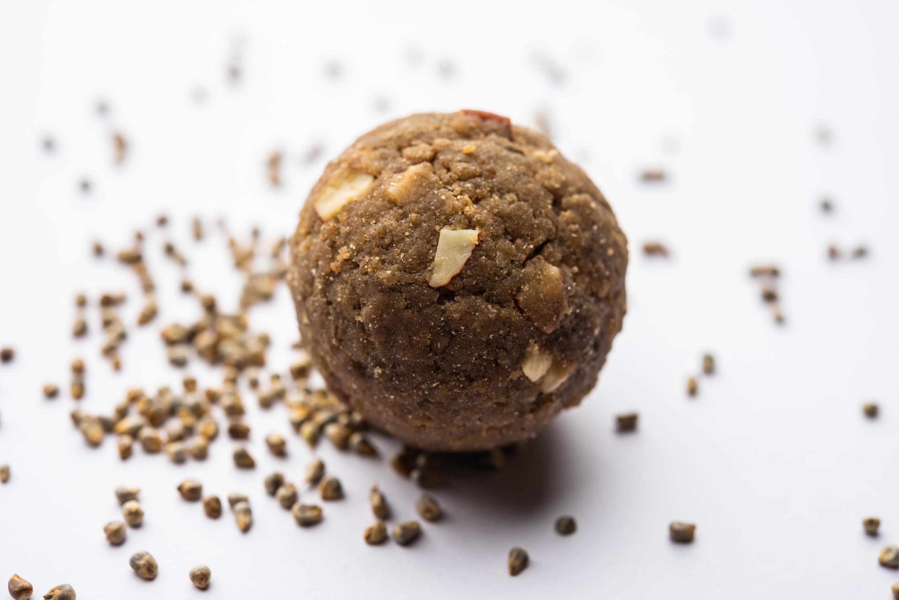 Bajra Atta Ladoo or kuler laddoo – Millet Flour Laddu, a popular winter sweet snack food from India Stock Free