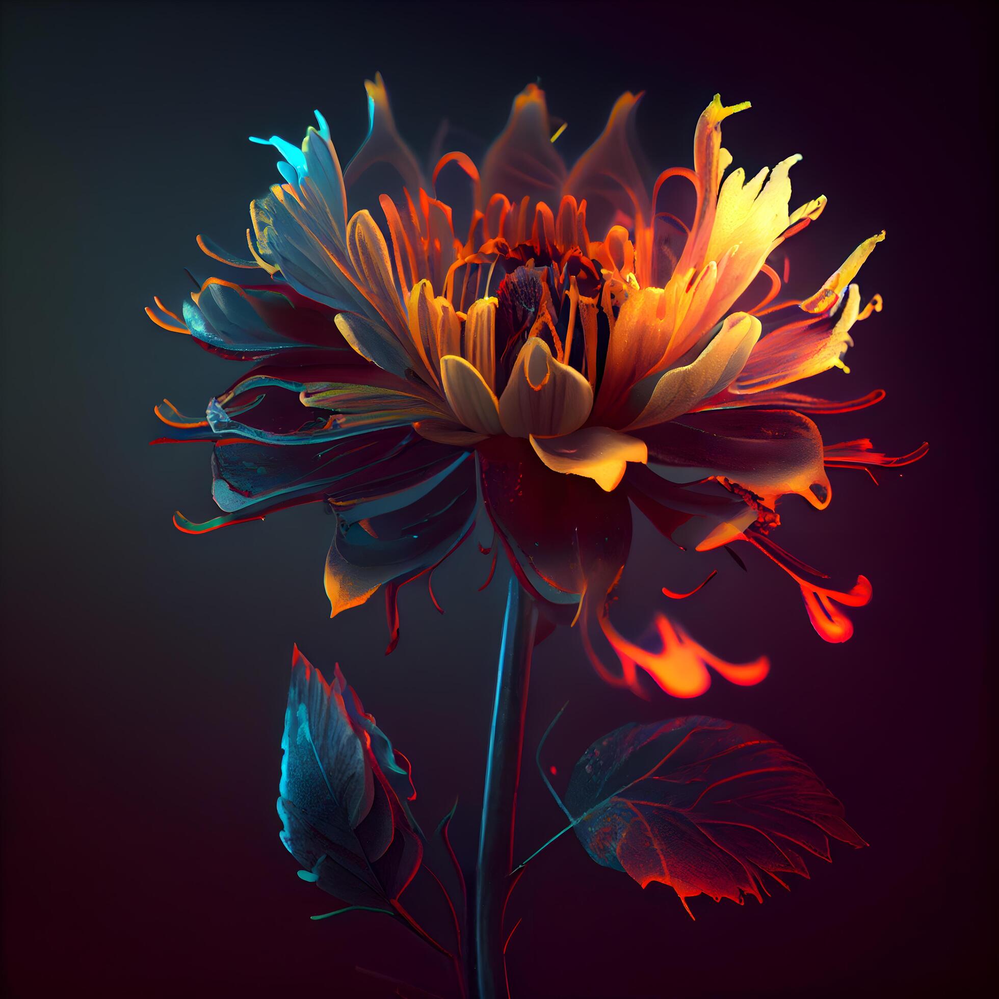 Colorful dahlia flower on black background. Digital painting., Image Stock Free