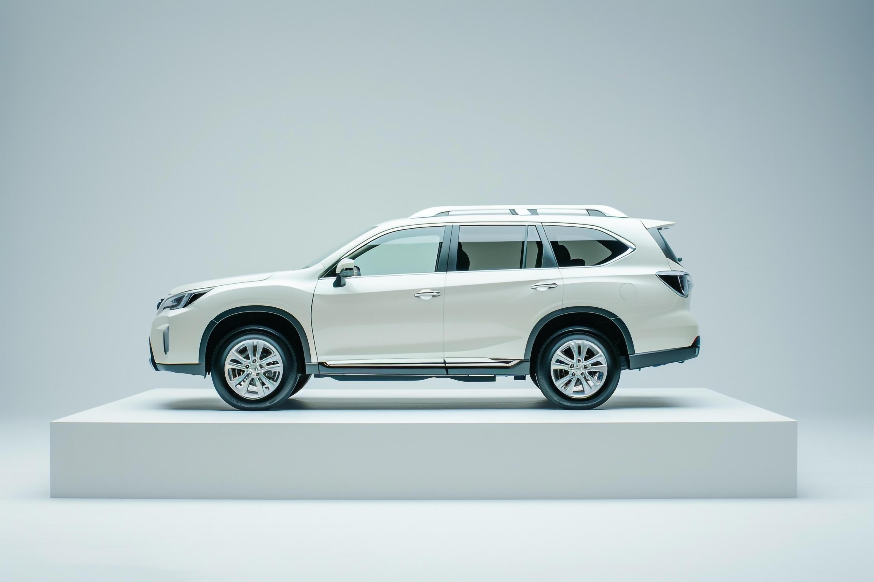 New Family SUV Displayed on White Platform with Safety Stock Free