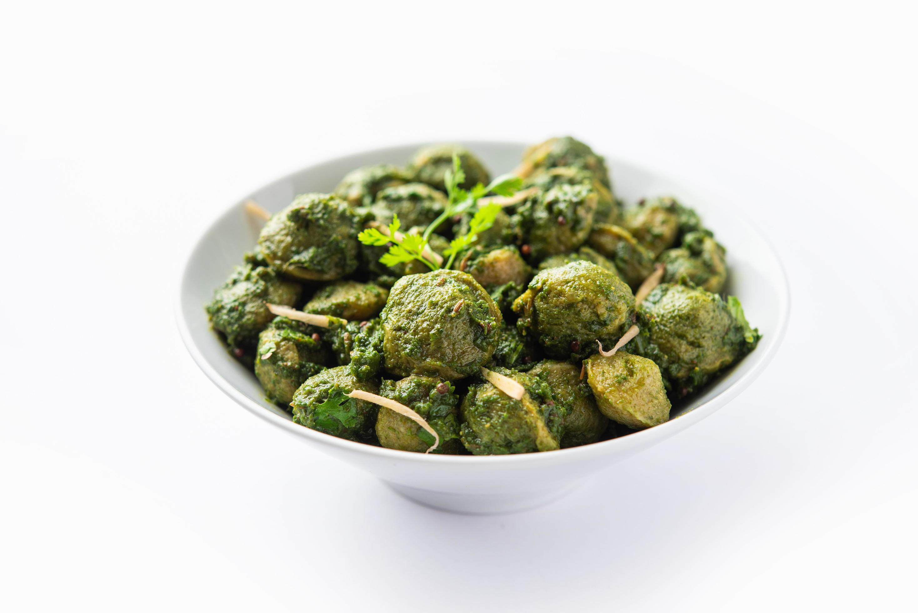 Soya Chunks Palak curry also known as Spinach Soyabean chunks sabzi or sabji, Healthy Indian food Stock Free