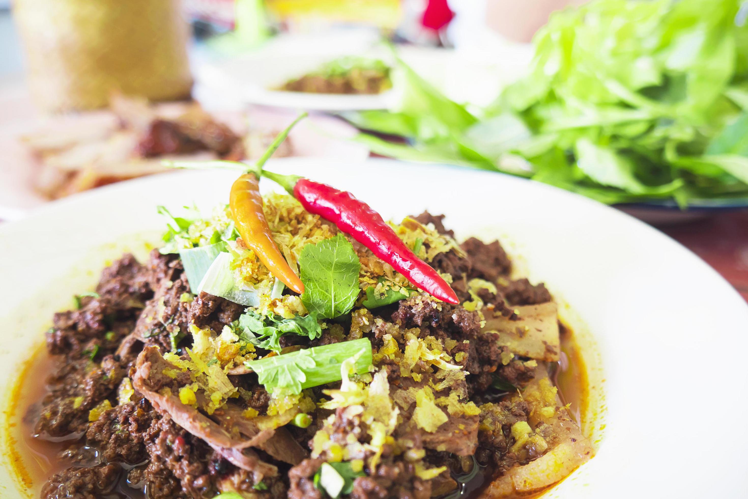 Spicy minced pork, Northern Thai style food Stock Free