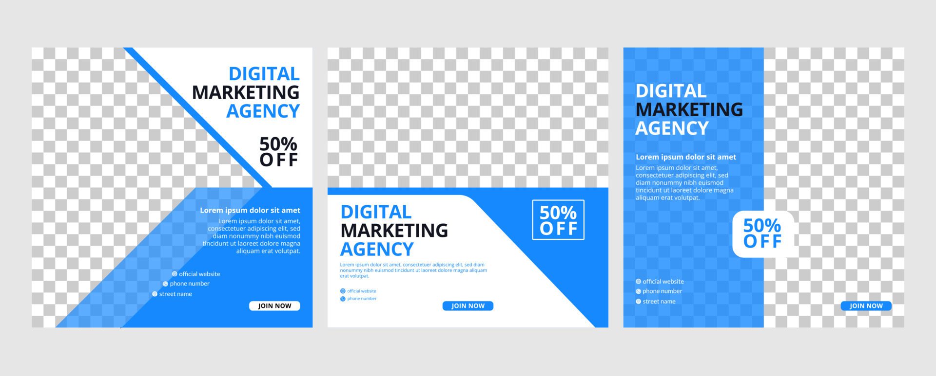 Digital business marketing social media banner and square minimalist flyer poster. blue background color Free Vector