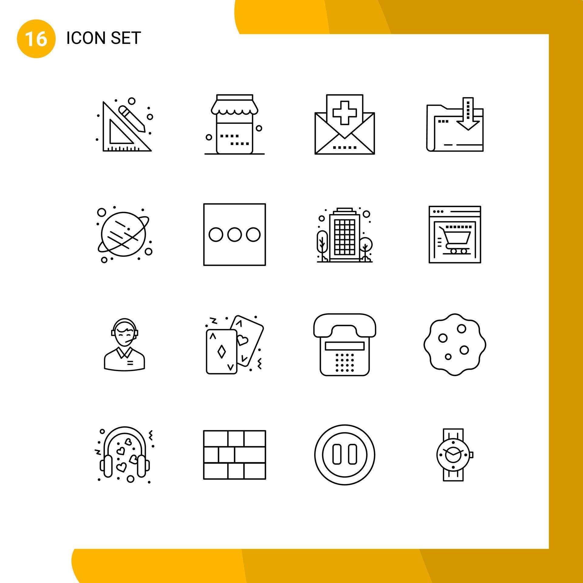 Set of 16 Vector Outlines on Grid for saturn arrow fitness computing folder Editable Vector Design Elements Stock Free