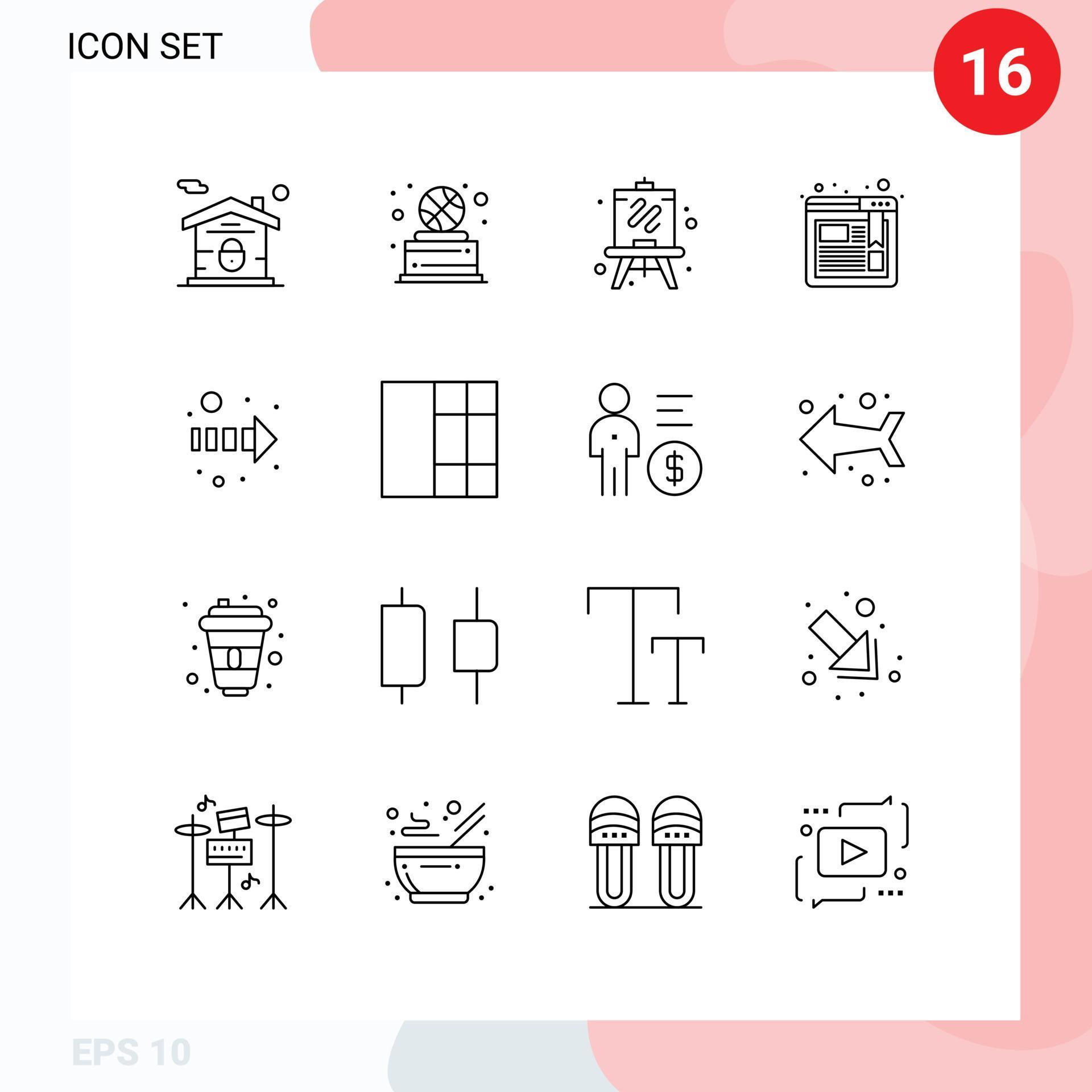 Stock Vector Icon Pack of 16 Line Signs and Symbols for grid direction easel arrow browser Editable Vector Design Elements Stock Free