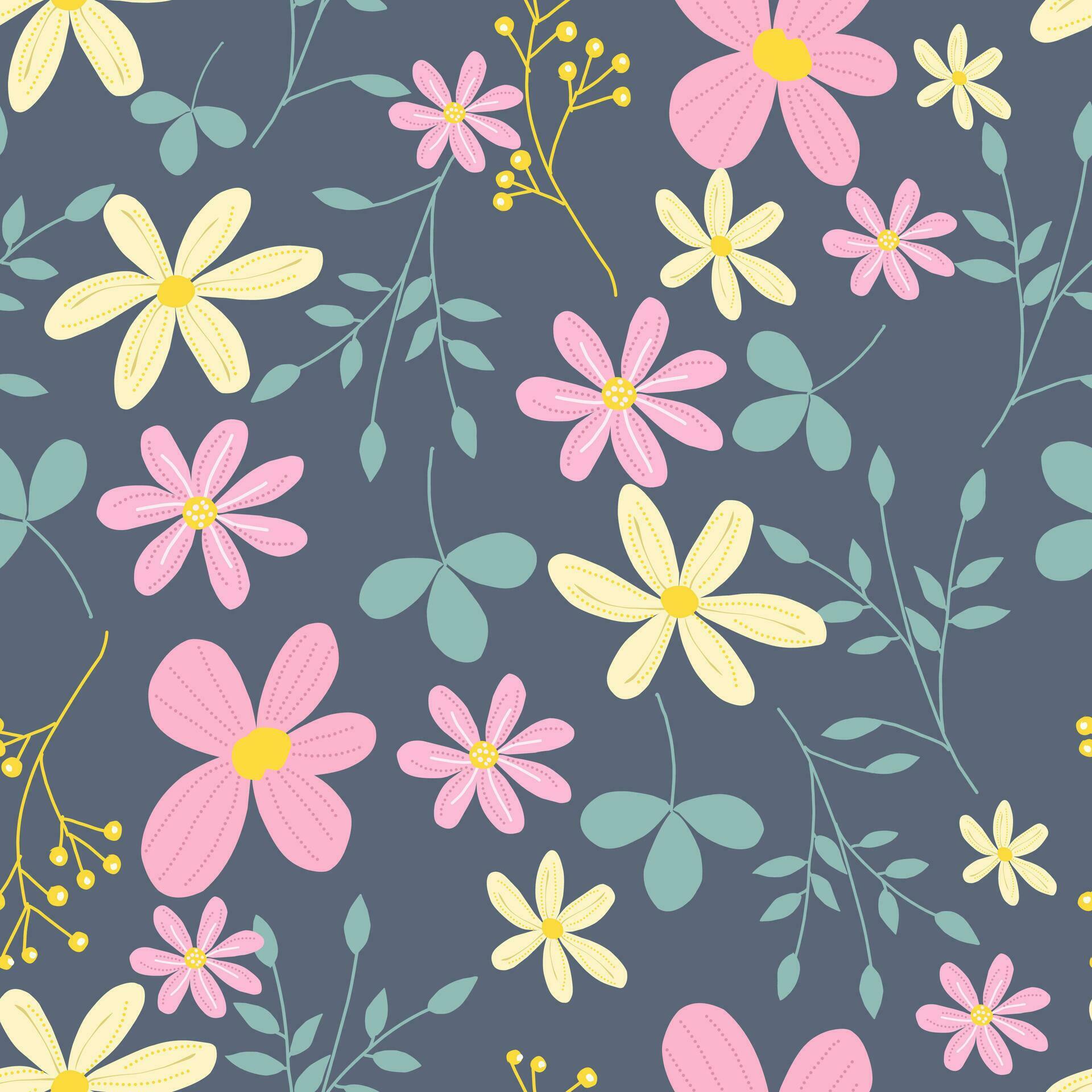 Cute Pink and Yellow Flower Pattern Stock Free