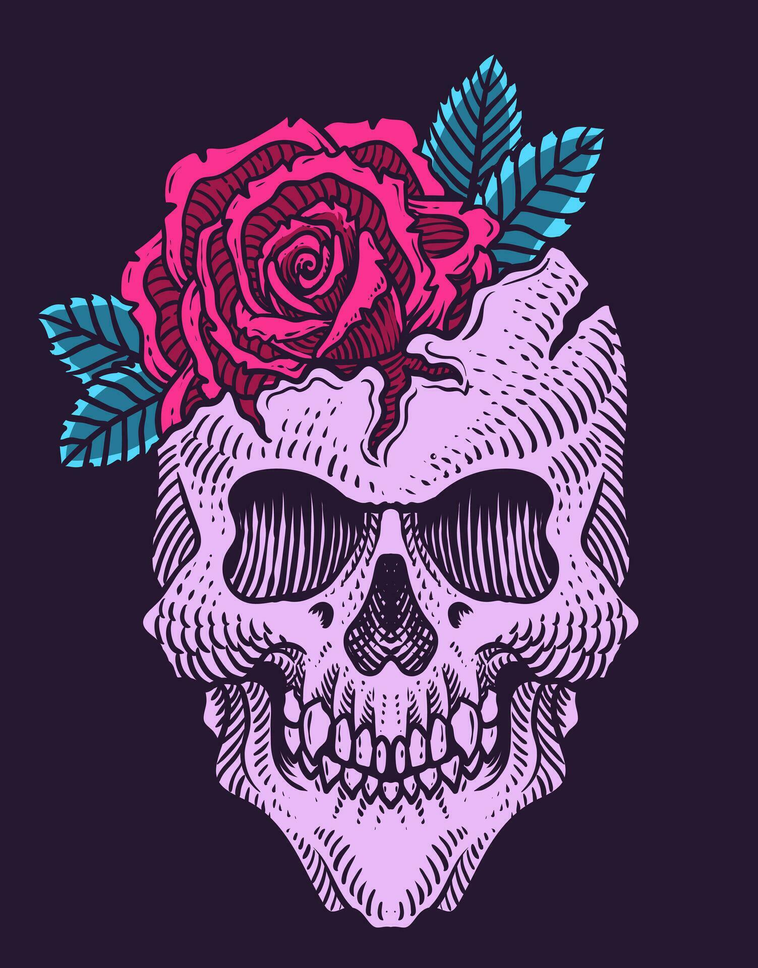 Illustration vintage skull with rose flower Stock Free