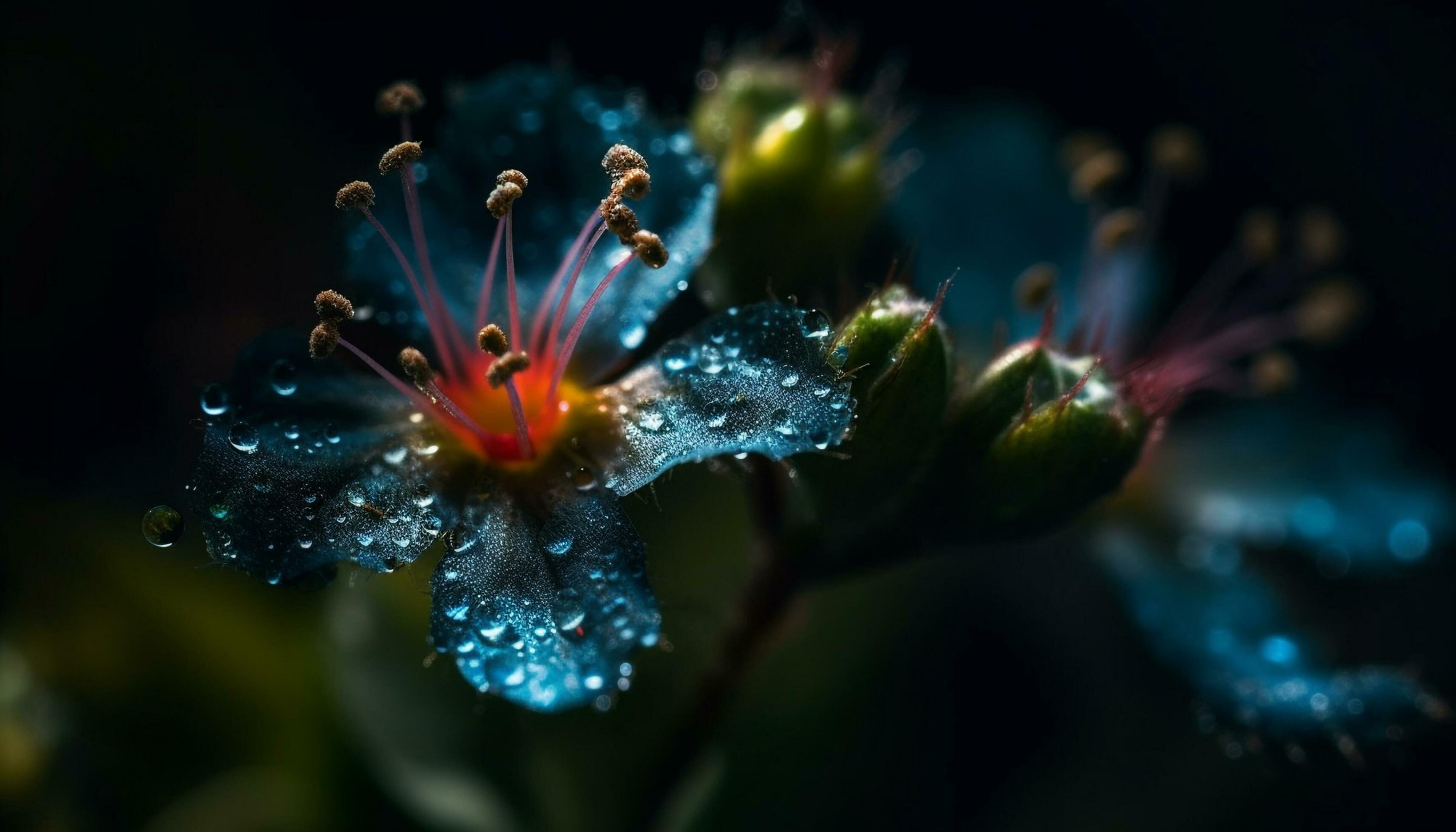 Vibrant flower head in dewy meadow generated by AI Stock Free