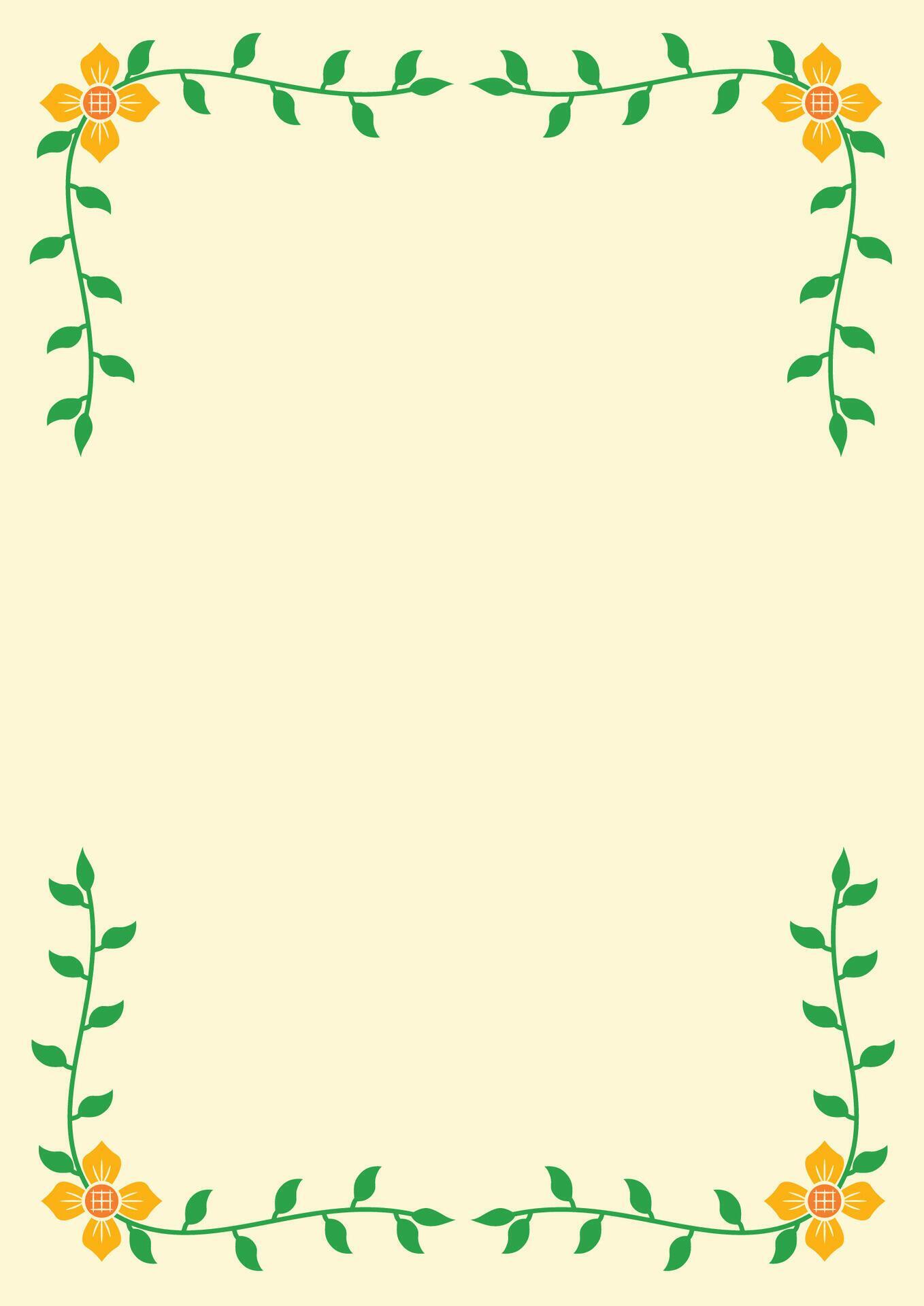 a square frame with flowers and leaves on a yellow background Stock Free