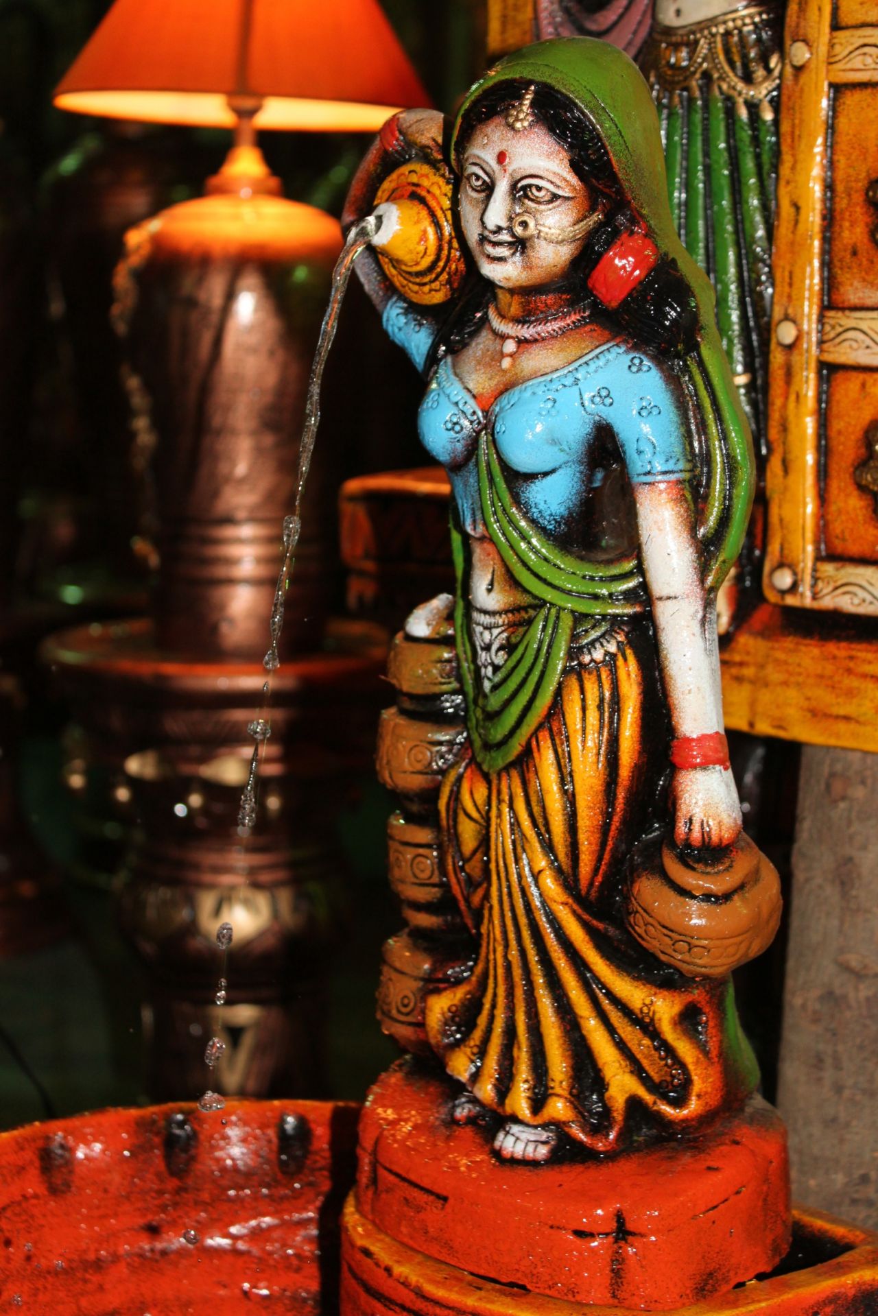 Indian Colorful Water Fountain Woman Stock Free