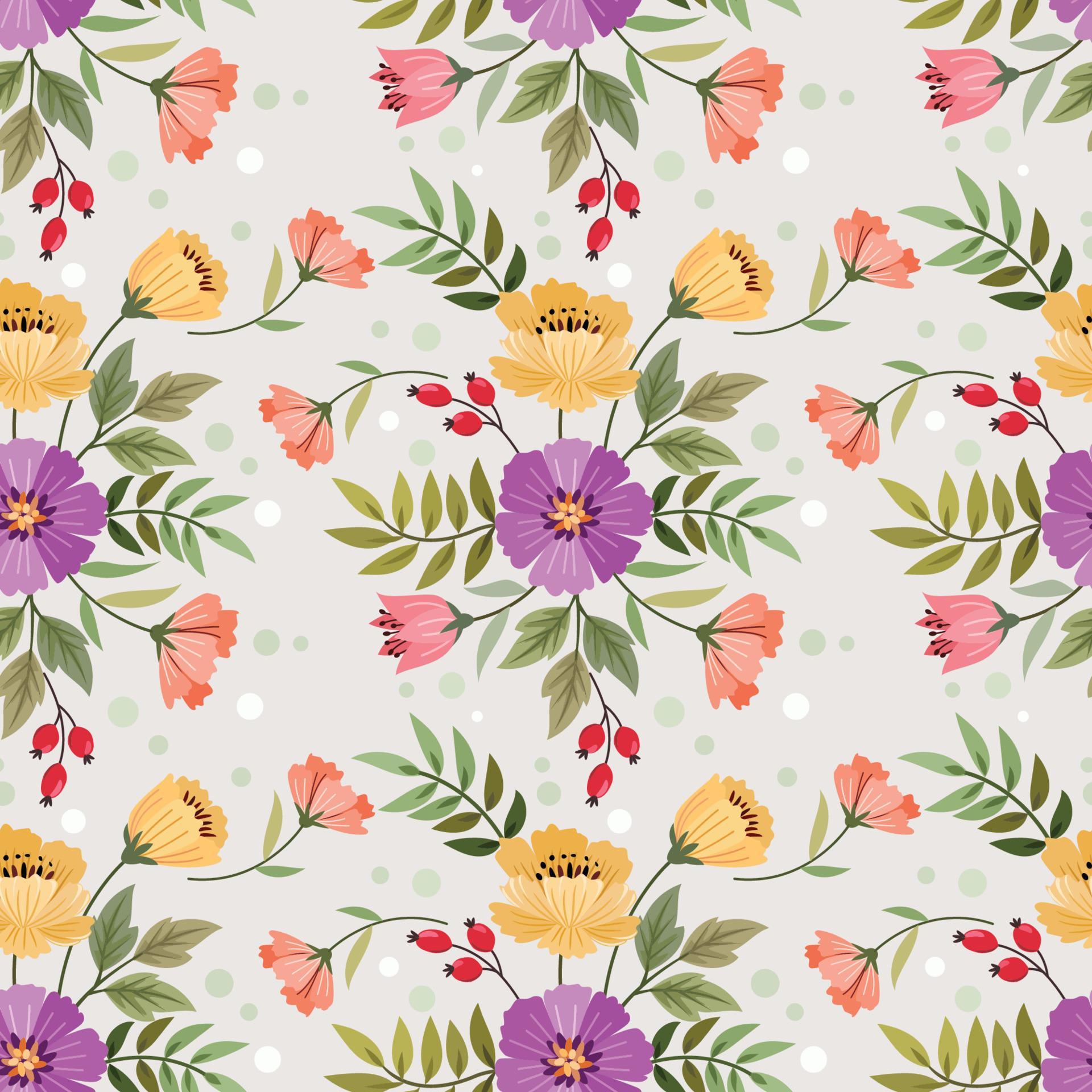 Colorful hand draw flowers seamless pattern. Stock Free