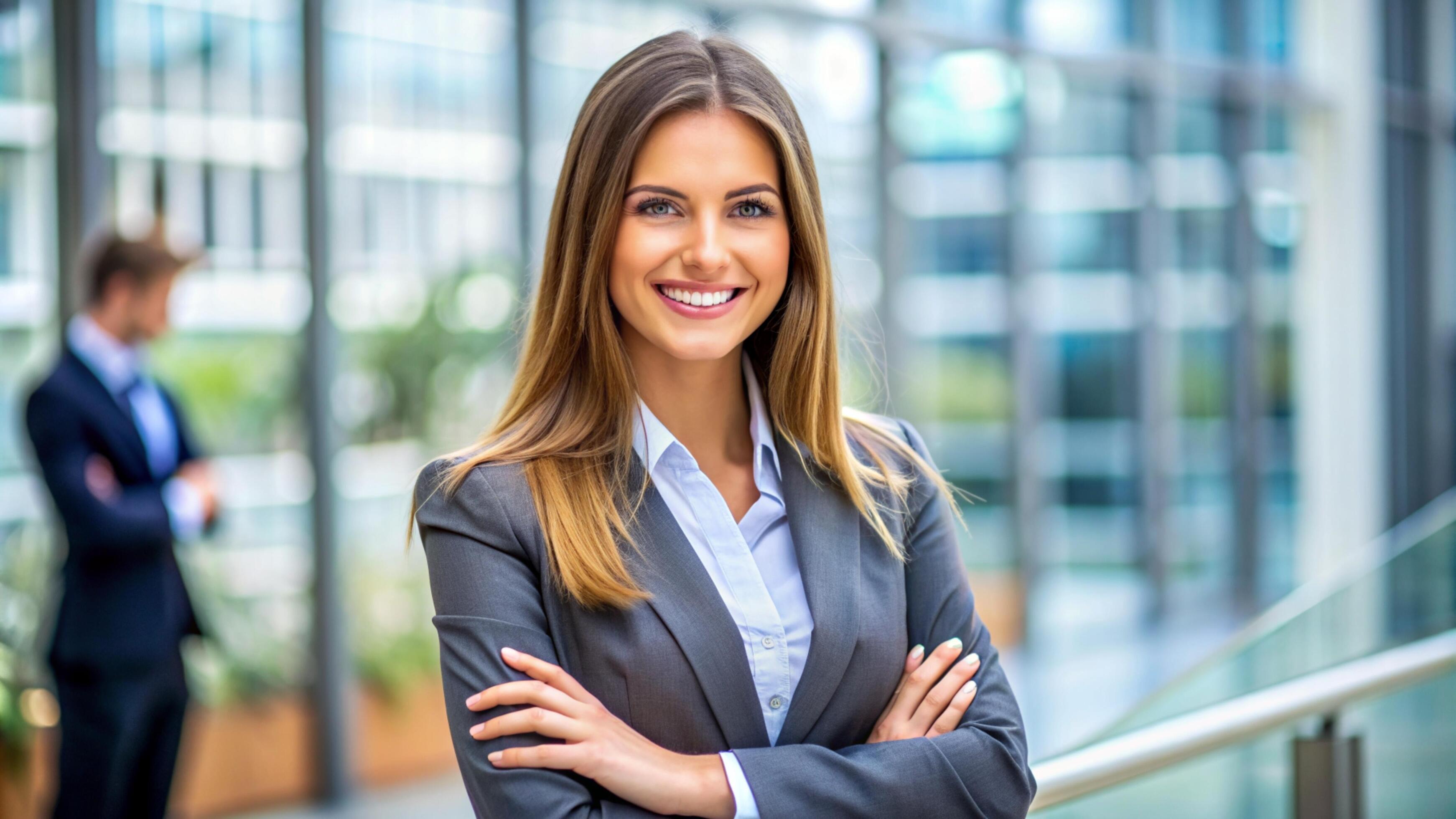 A Young happy pretty smiling professional business woman Stock Free