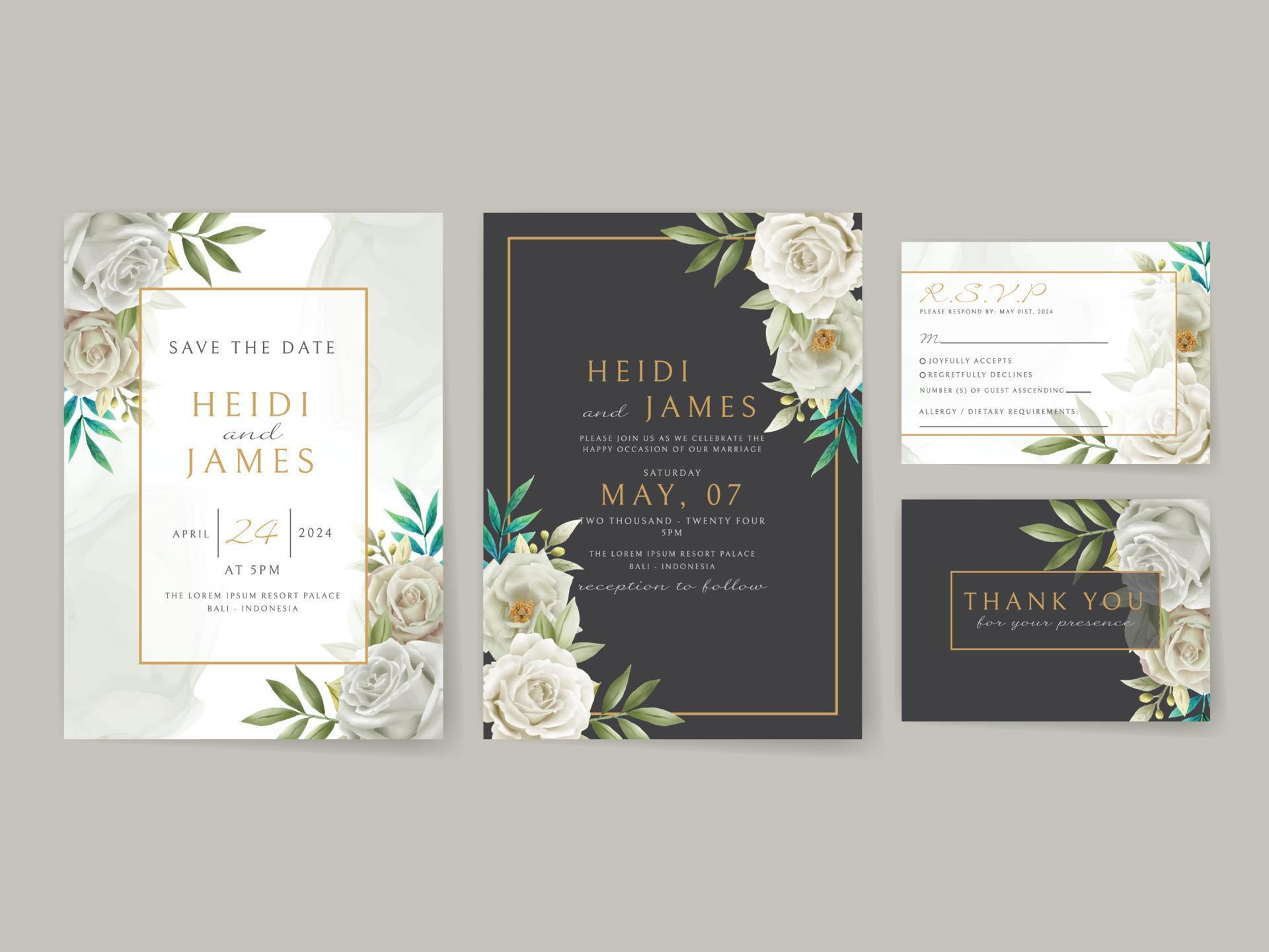 Elegant wedding invitation white flowers design Stock Free