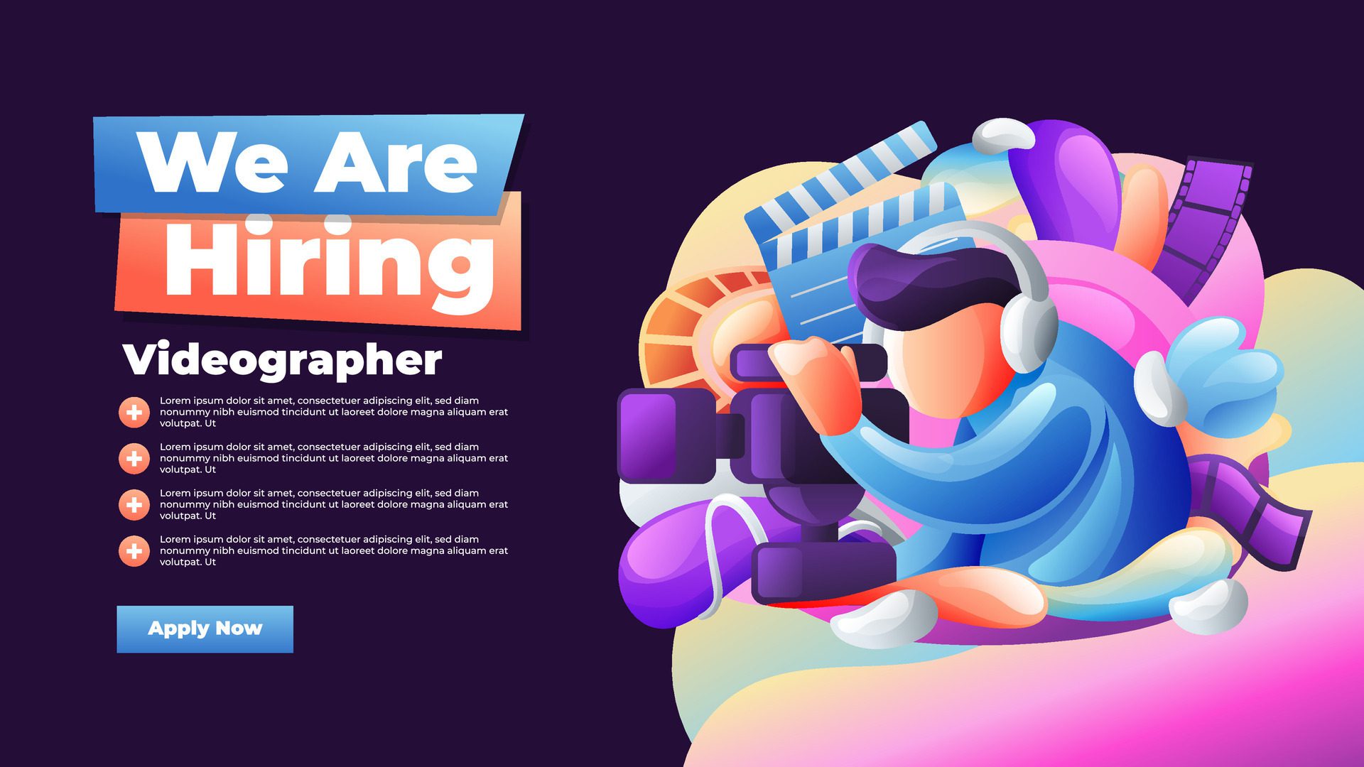 We Are Hiring Videographer Job Vacancy Banner Ads With Colorful Illustration Concept Free Vector