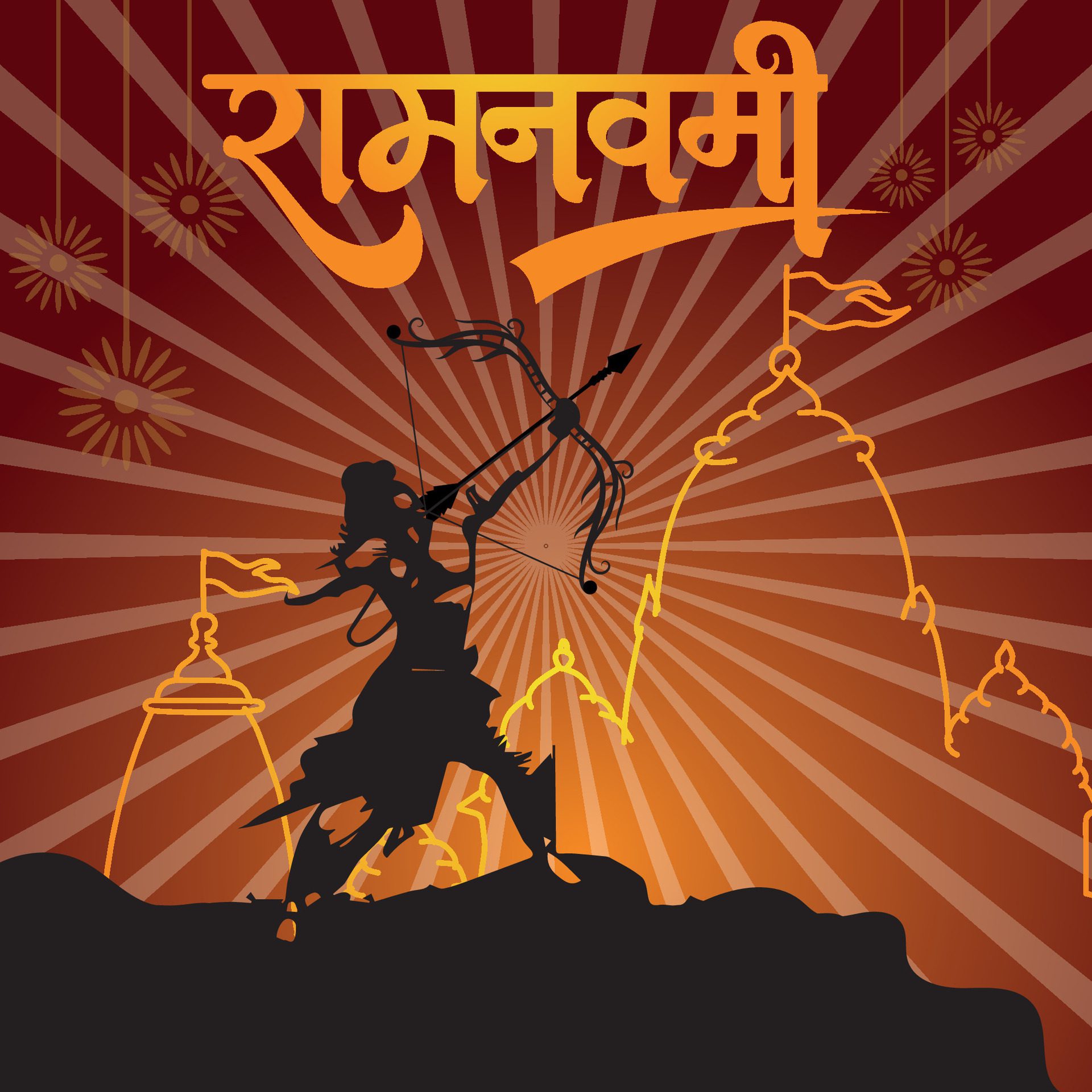 Happy Ram Navami cultural Banner Hindu festival vertical post wishes celebration card Ram Navami celebration background Free Vector