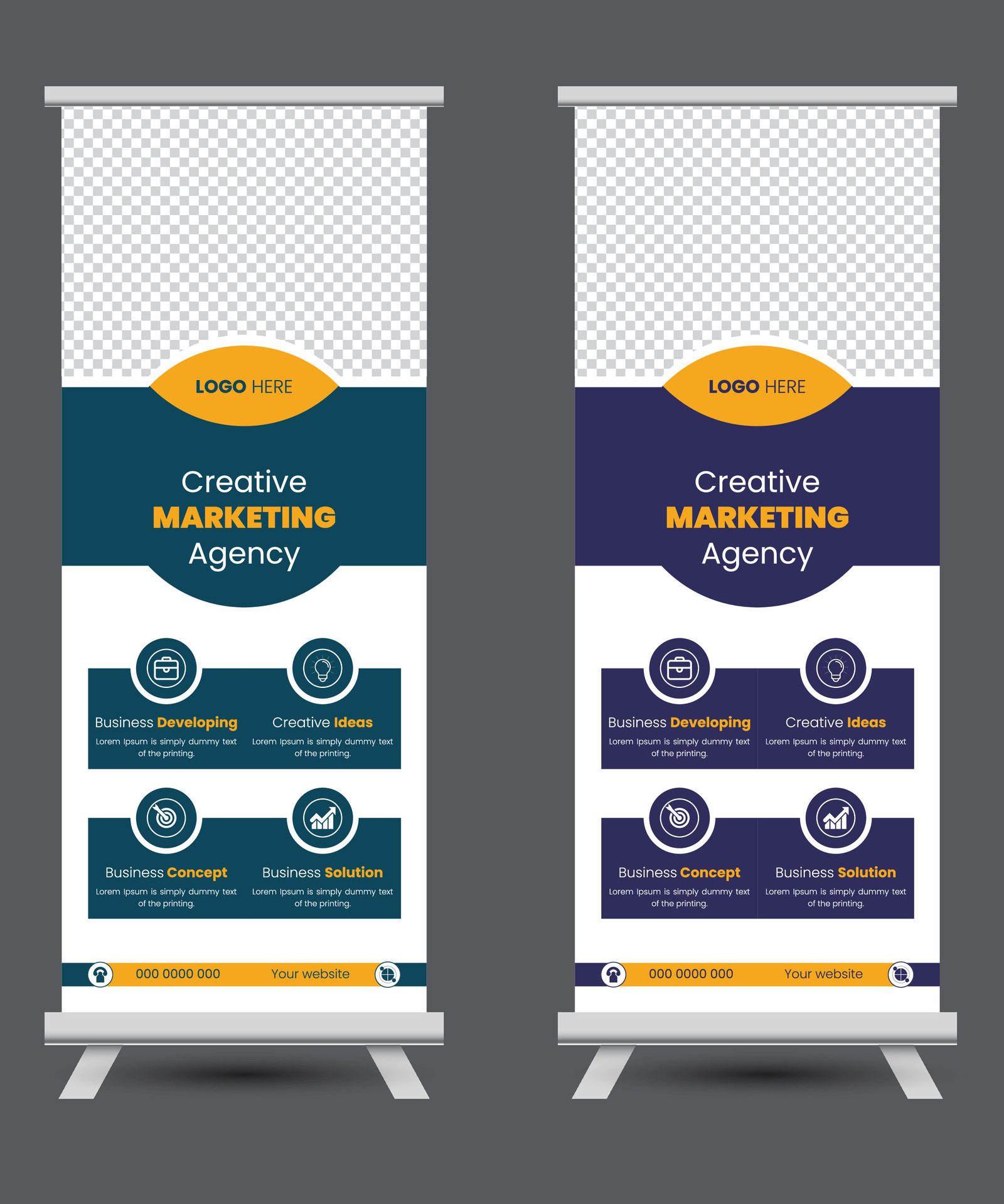 Roll-up banner template design Free Vector