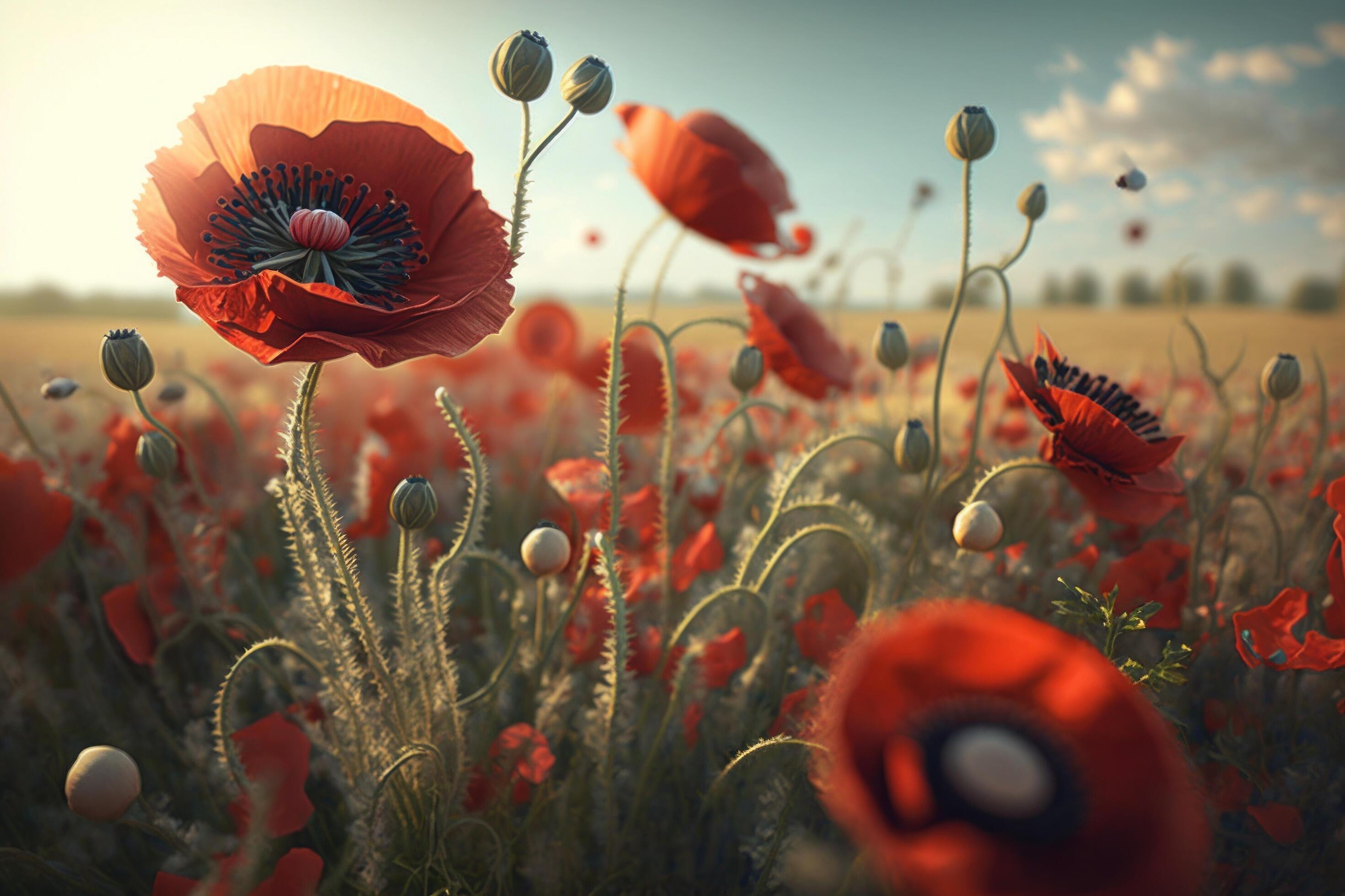 Poppy flower meadow. Illustration Stock Free