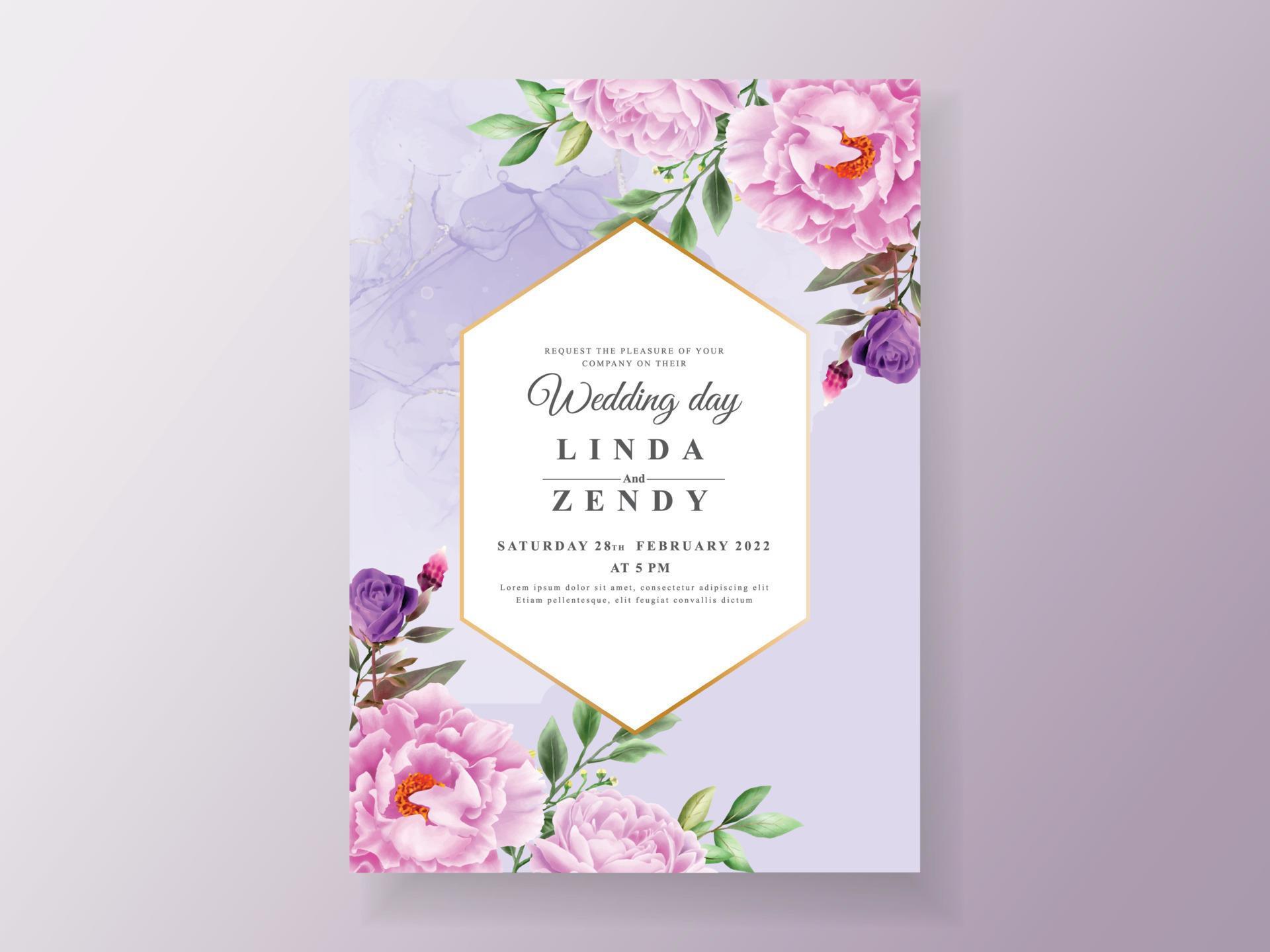 Vintage wedding invitation purple flower Stock Free