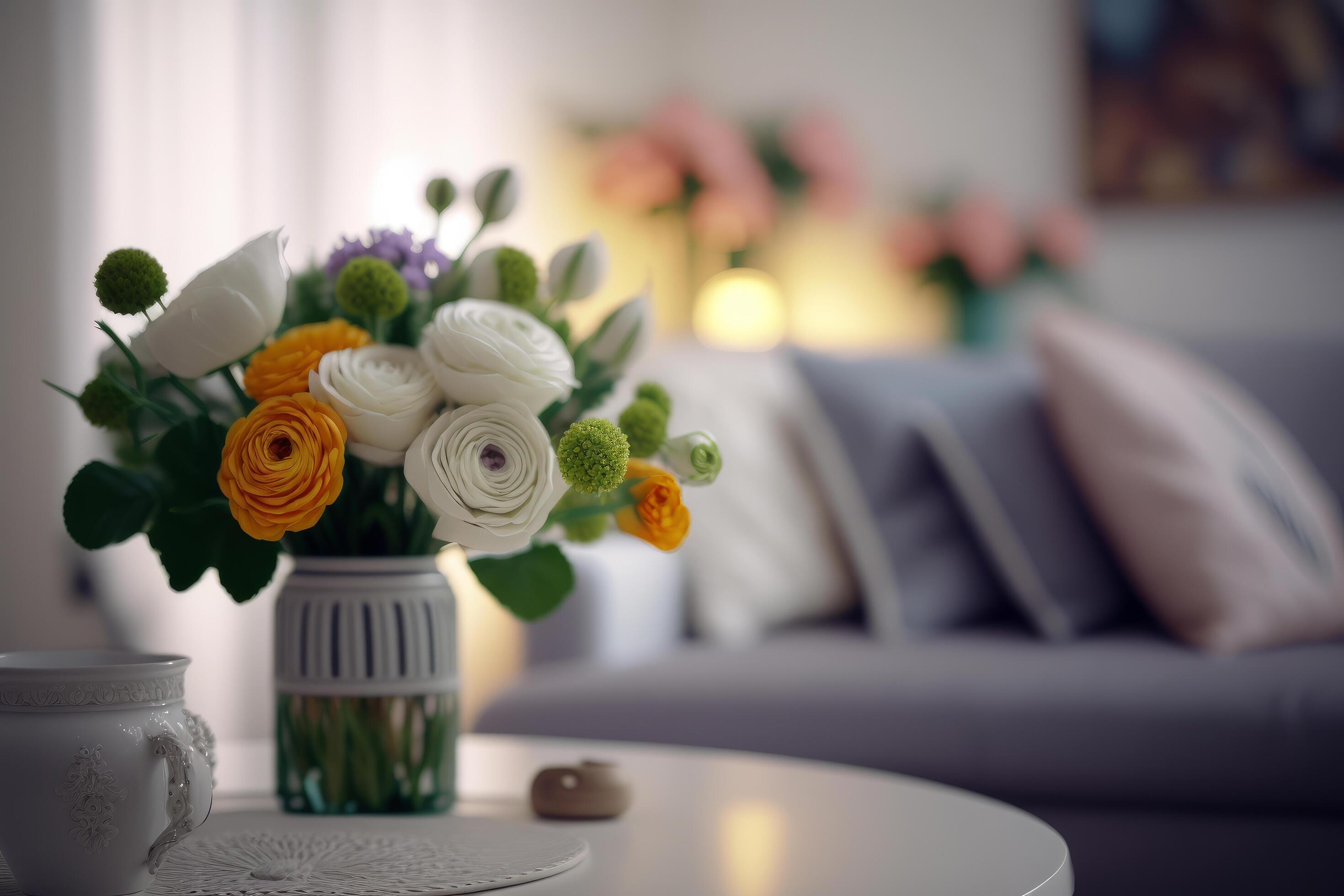 Interior design with flowers in vase. Illustration Stock Free