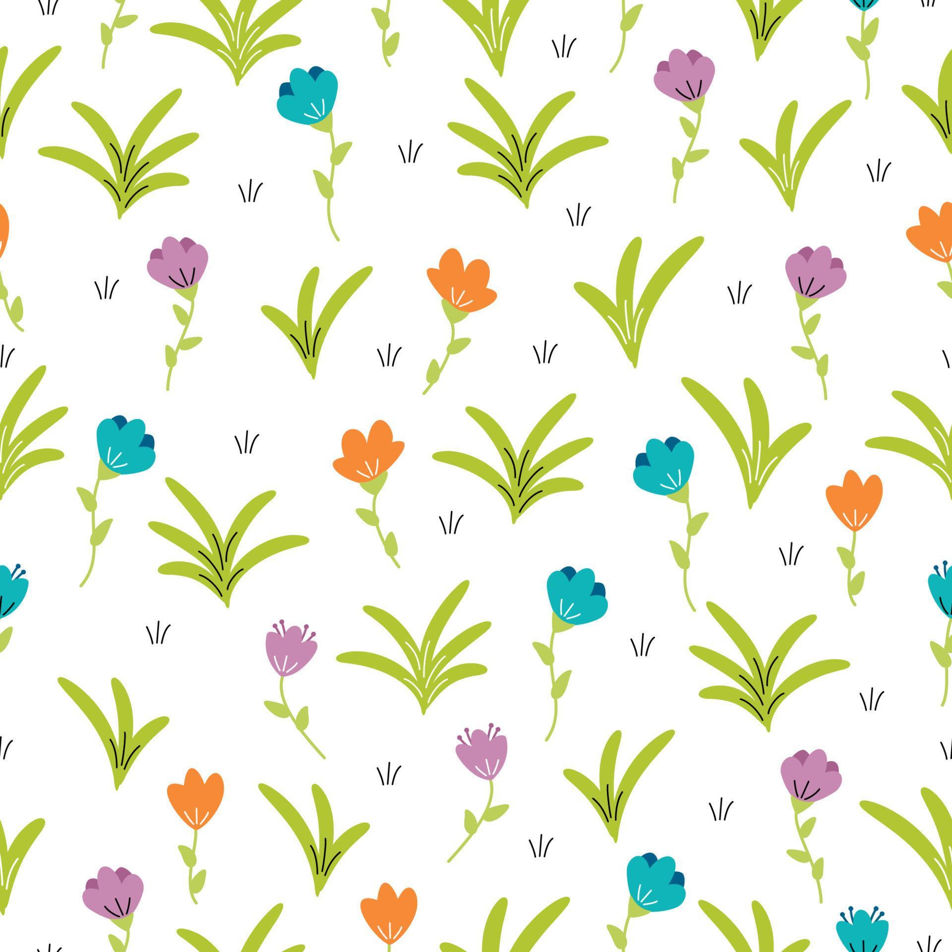 Vector seamless pattern with flowers on white background. Illustration for children used for magazine, book, poster, card, web pages. Stock Free