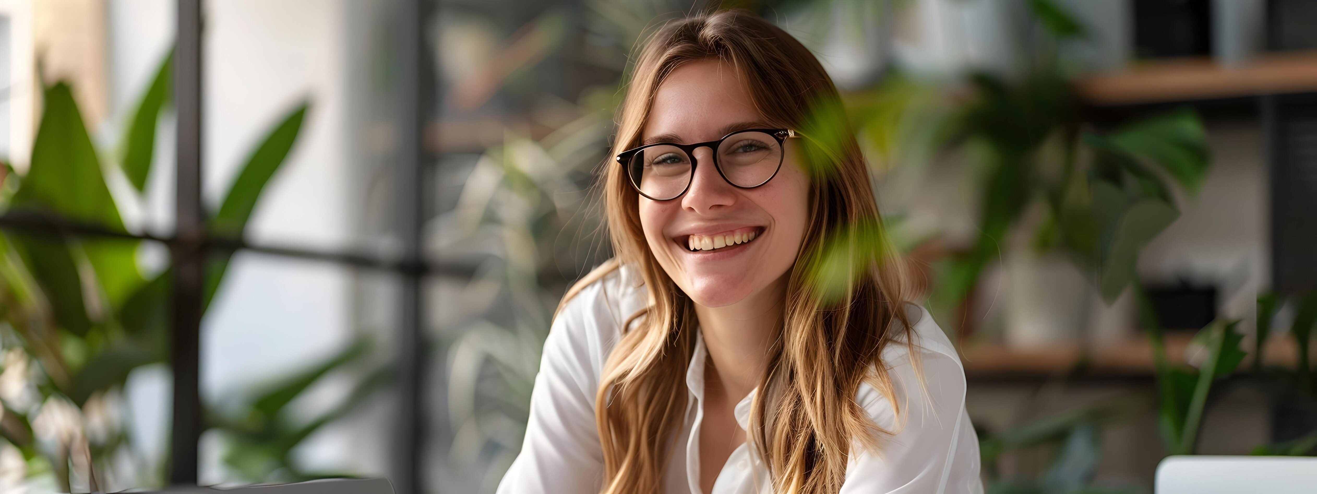 Smiling Young Female Executive Working Confidently in Modern Office Stock Free