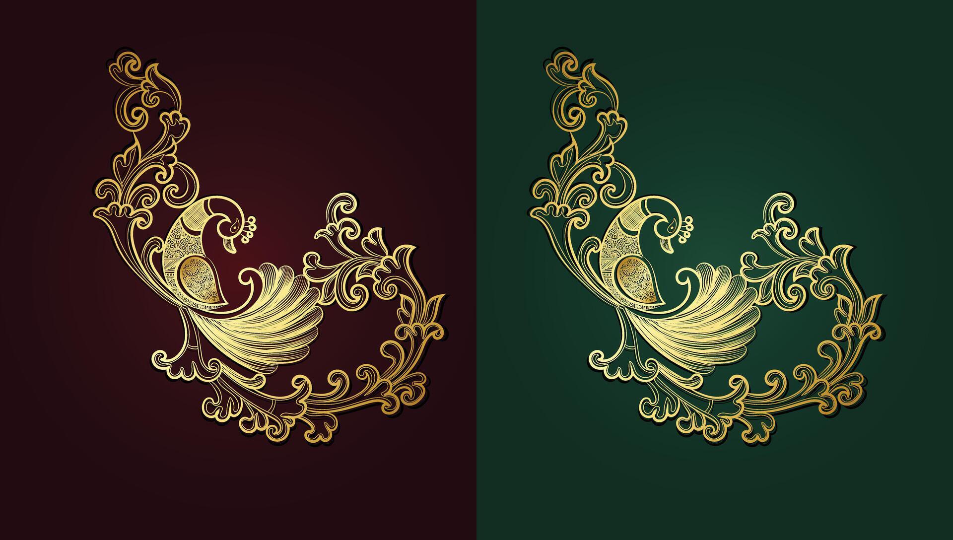 Golden Peacock and flower hand drawn design Stock Free Stock Free