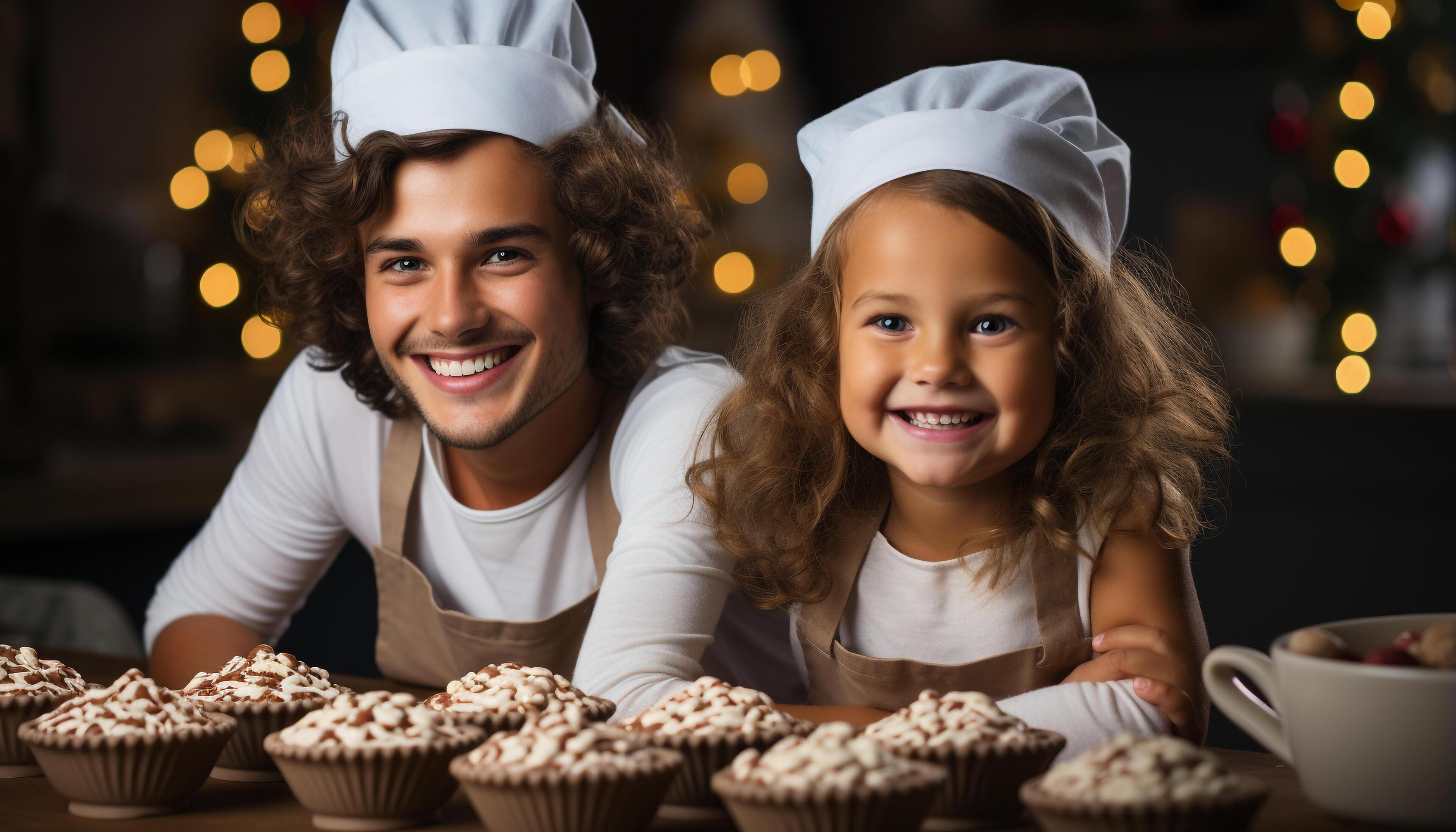 AI generated A cheerful family baking together, spreading love and joy generated by AI Stock Free