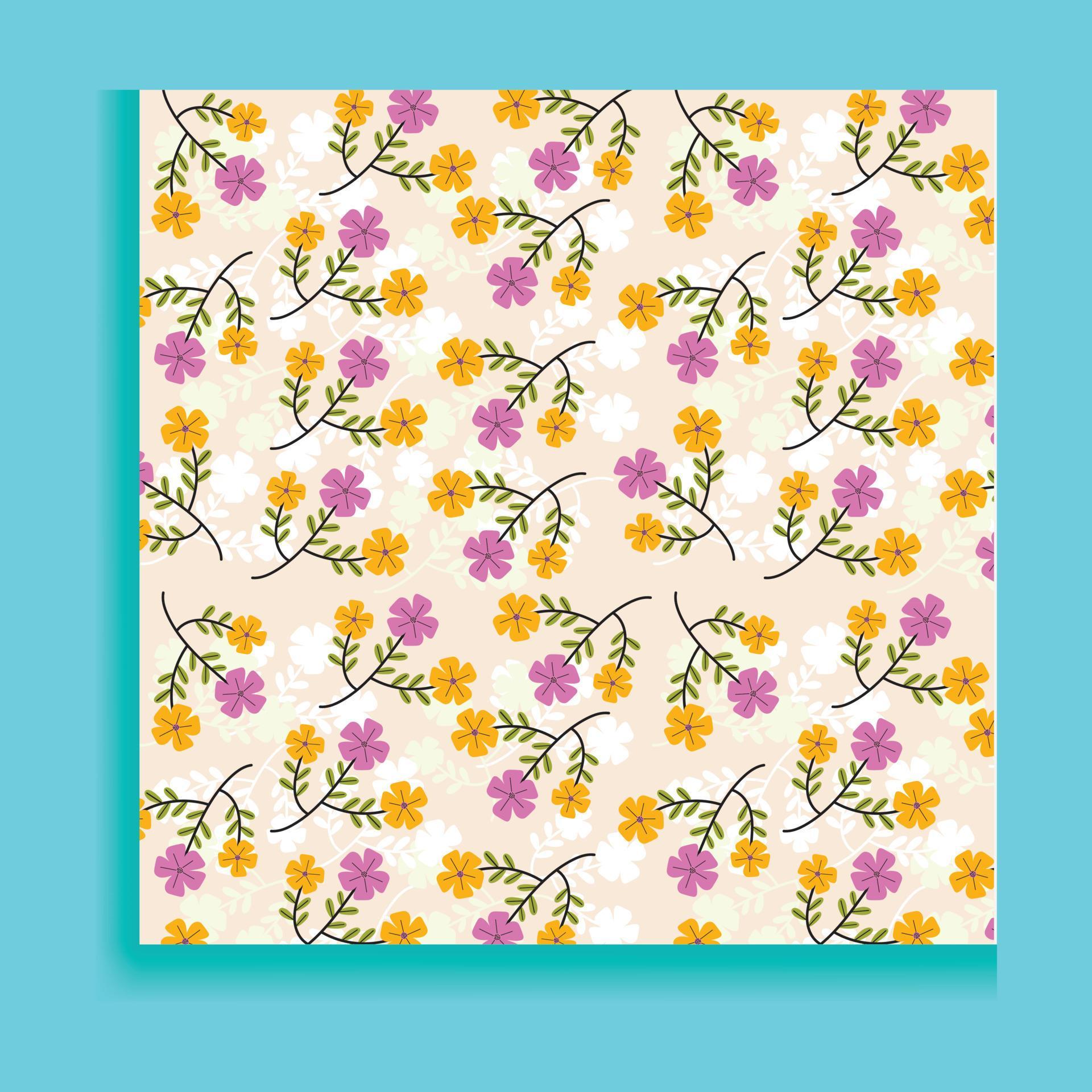 Vintage Shameless Floral, Green, Yellow Orange, and Pink flowers with a pattern Background. Stock Free