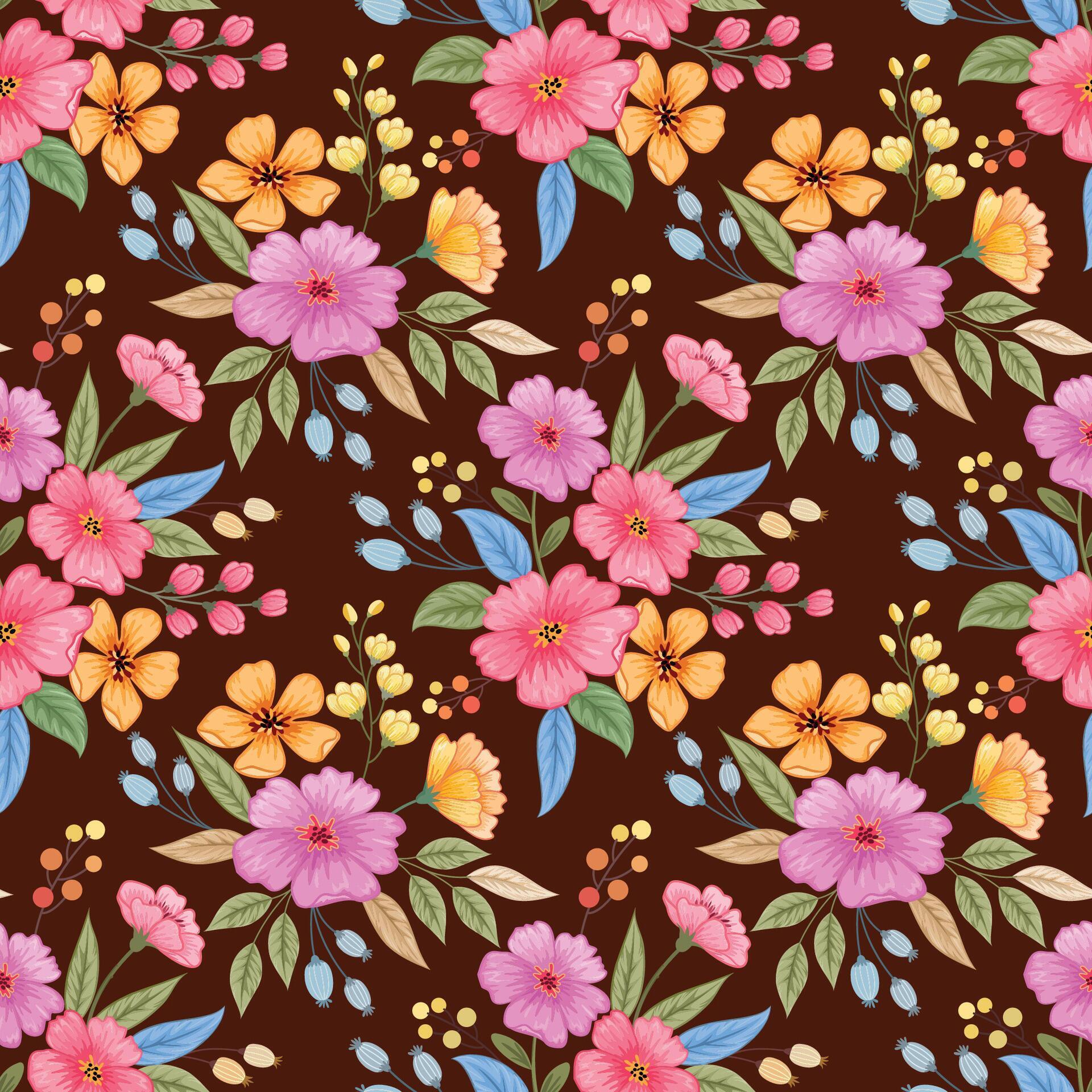 Colorful flowers design seamless pattern Stock Free