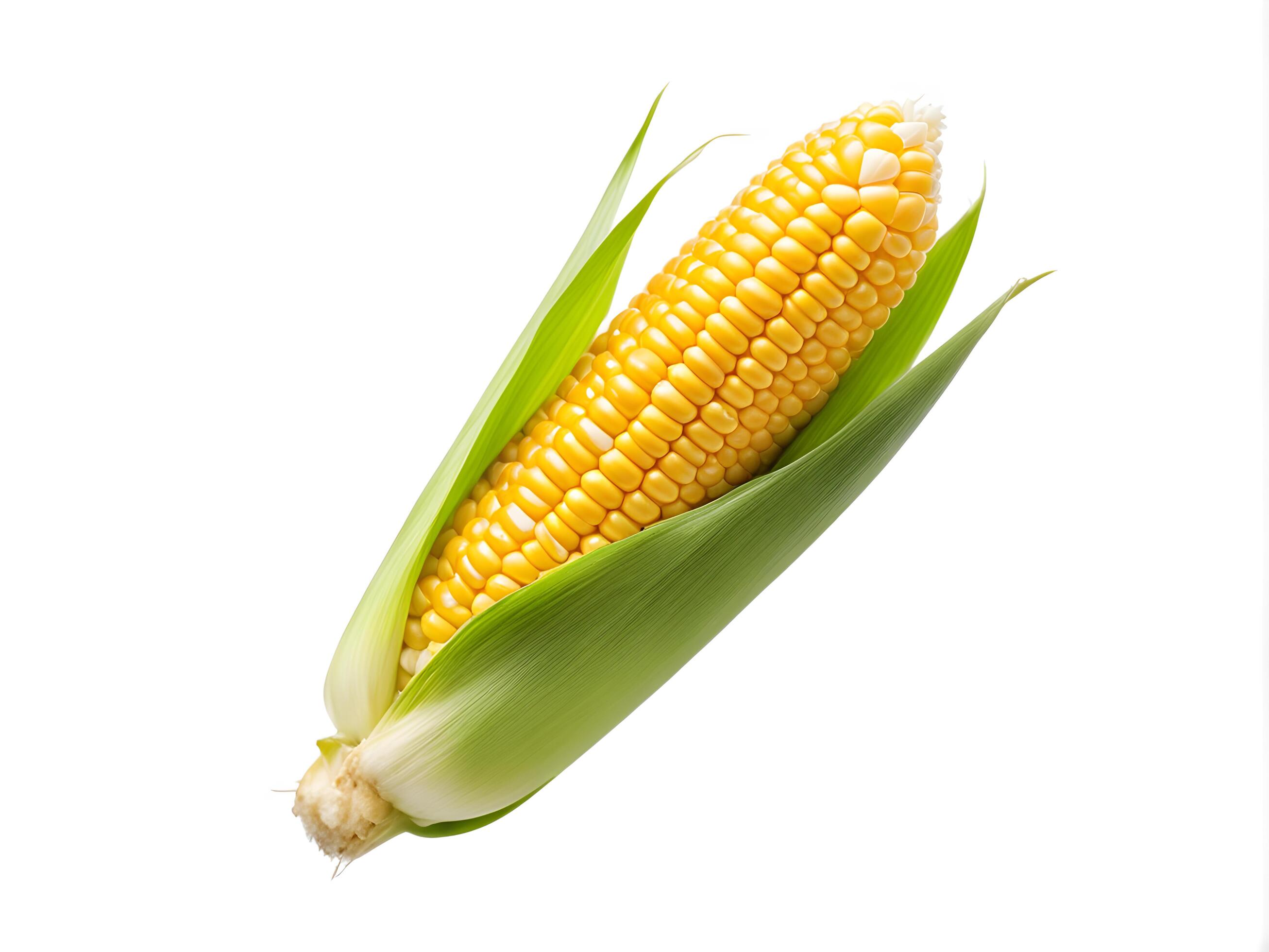 Close up of Sweet corn isolated on white background. Fresh maize with green leaf Stock Free