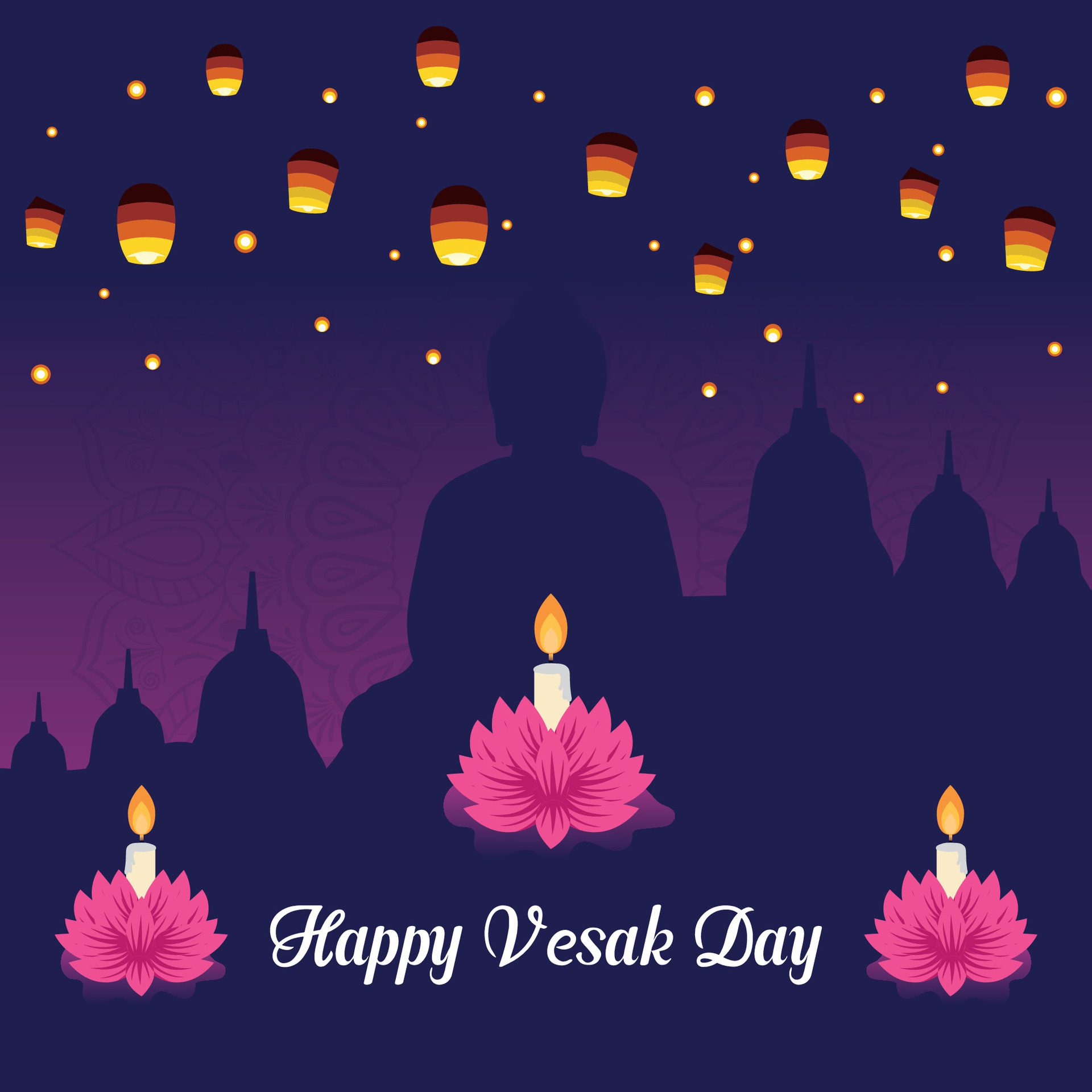 Flat vesak day illustration festival celebration social media post and vesak day Banner Free Vector