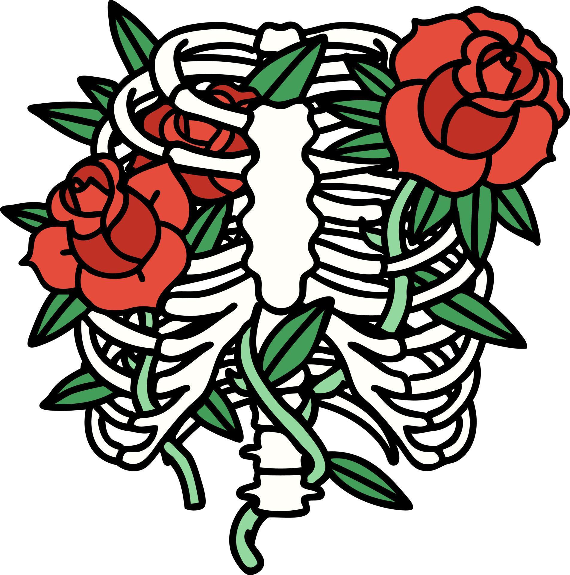 traditional tattoo of a rib cage and flowers Stock Free