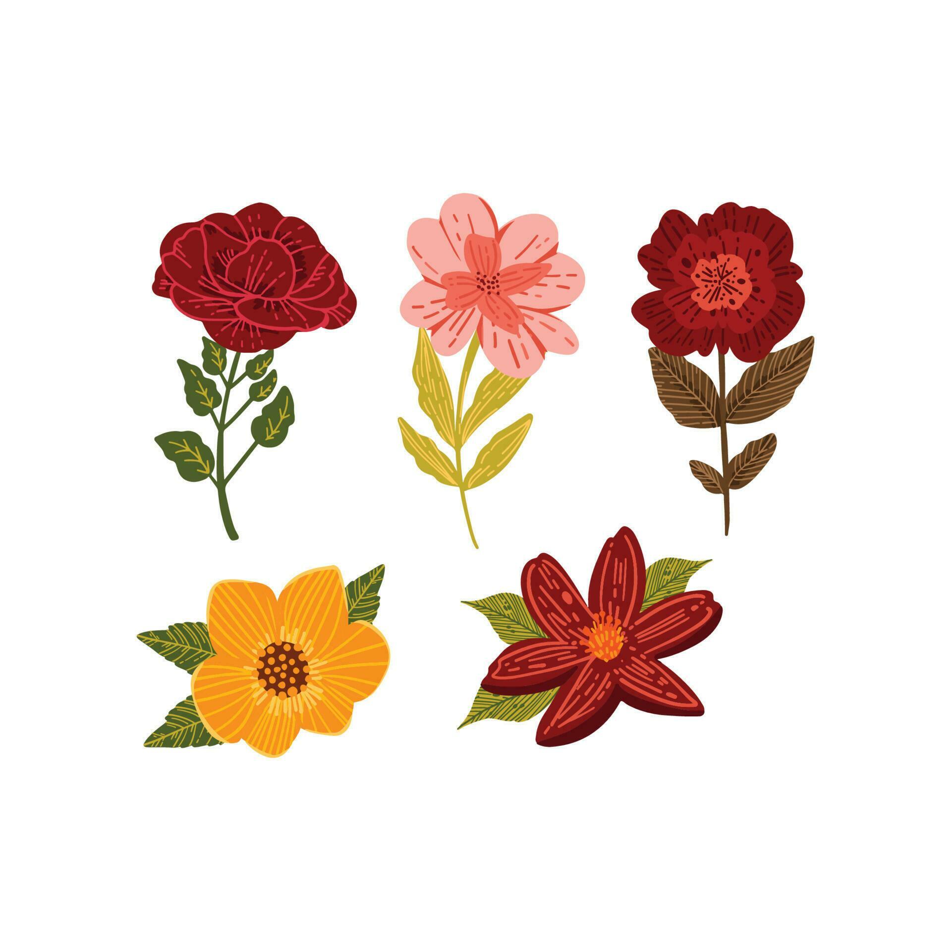 set of spring flowers with leaves vector Stock Free