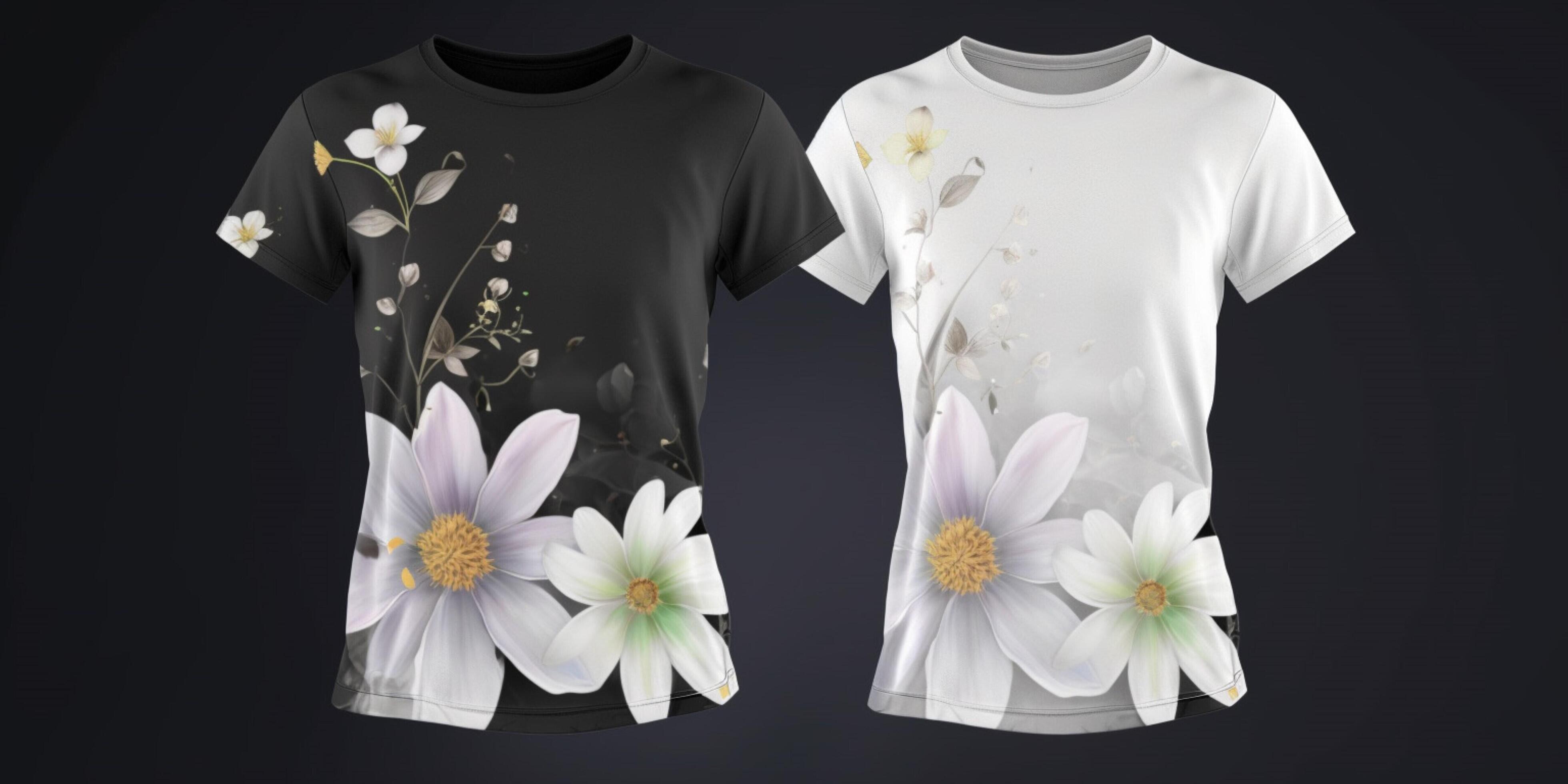 A white women t shirt mockup with spring flowers Stock Free