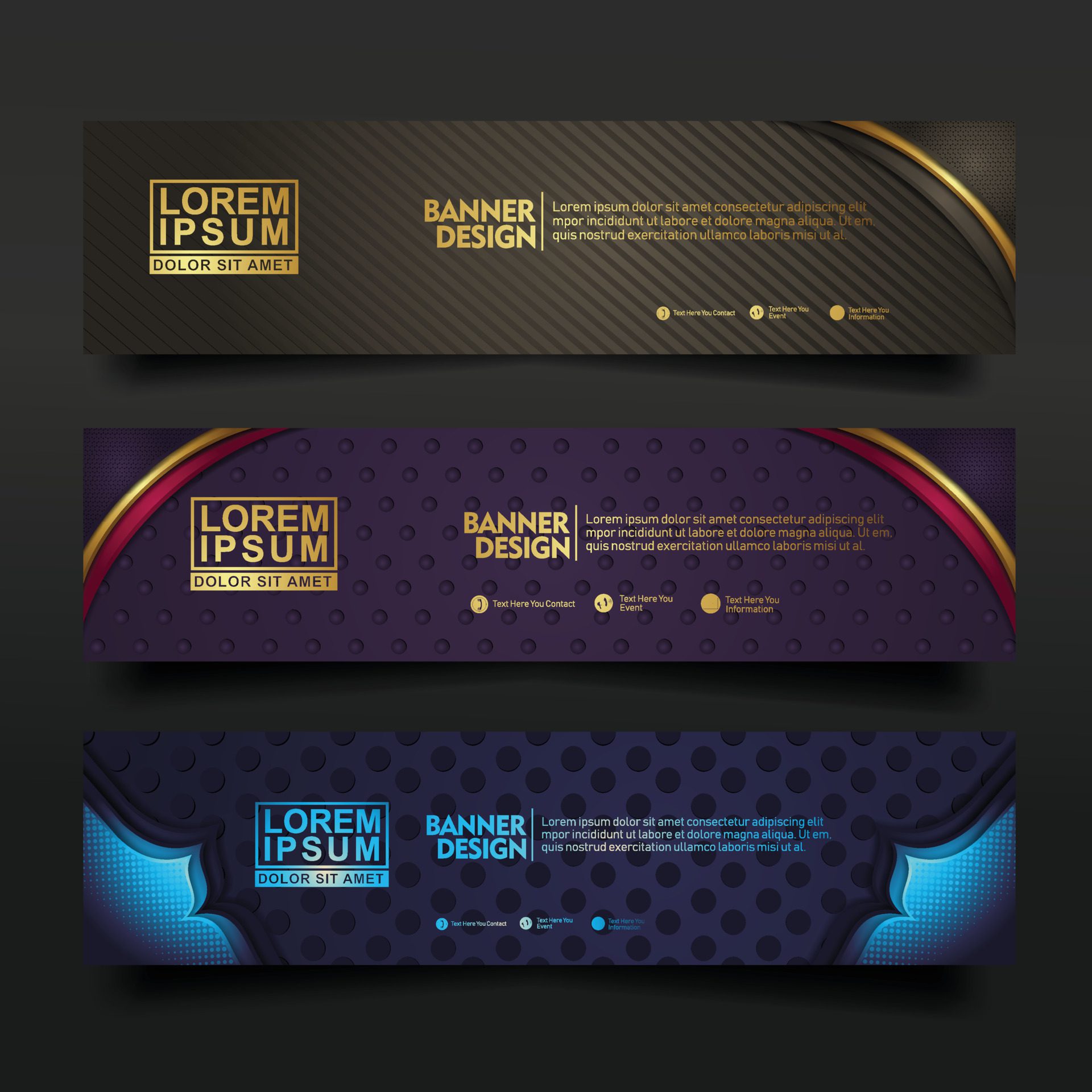 Set banner template design with luxury and elegant lines shape ornament effect on texture pattern background Free Vector