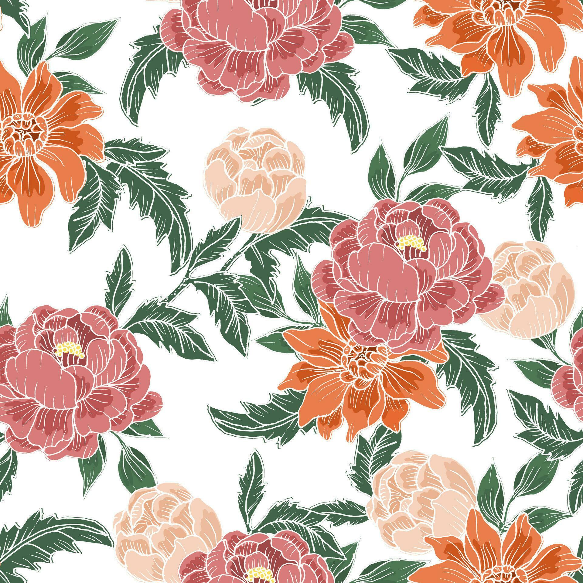 Hand Drawn Batik Rose Flower Seamless Pattern Stock Free and Free SVG