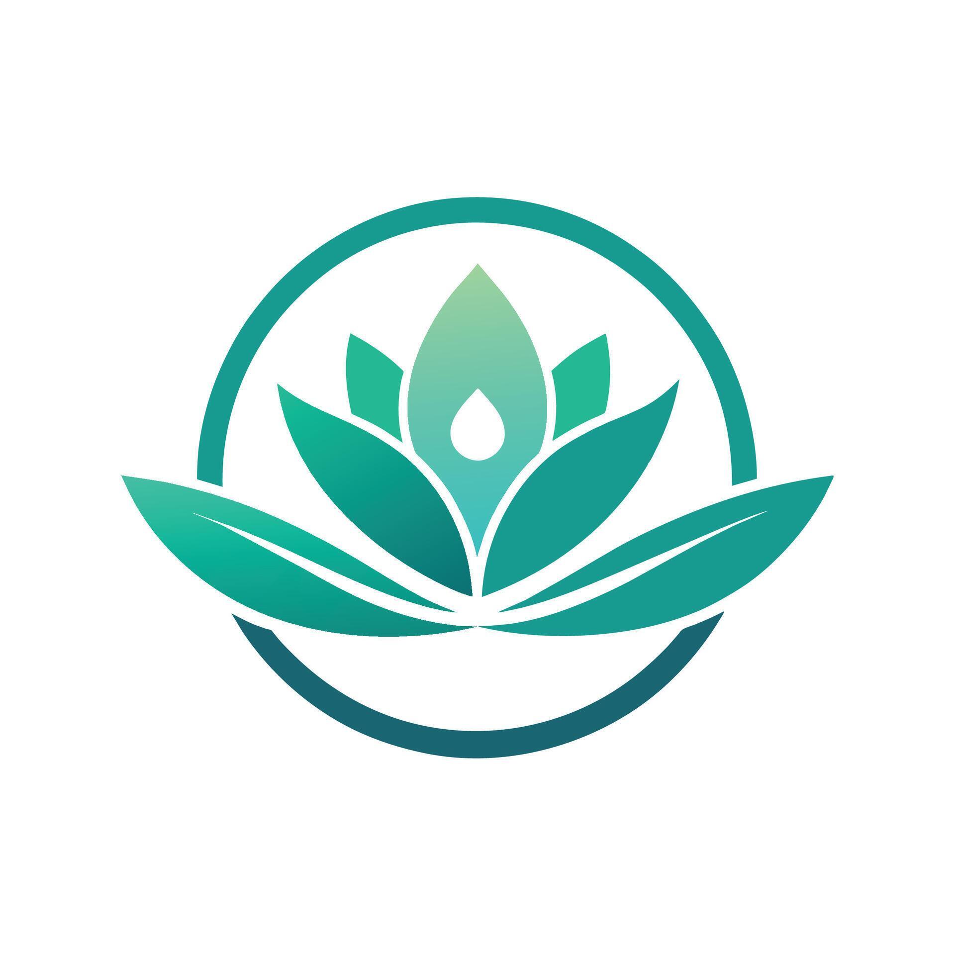 A modern logo featuring a green leaf with a single water droplet, A clean, contemporary logo for a wellness center with a lotus flower symbol Stock Free