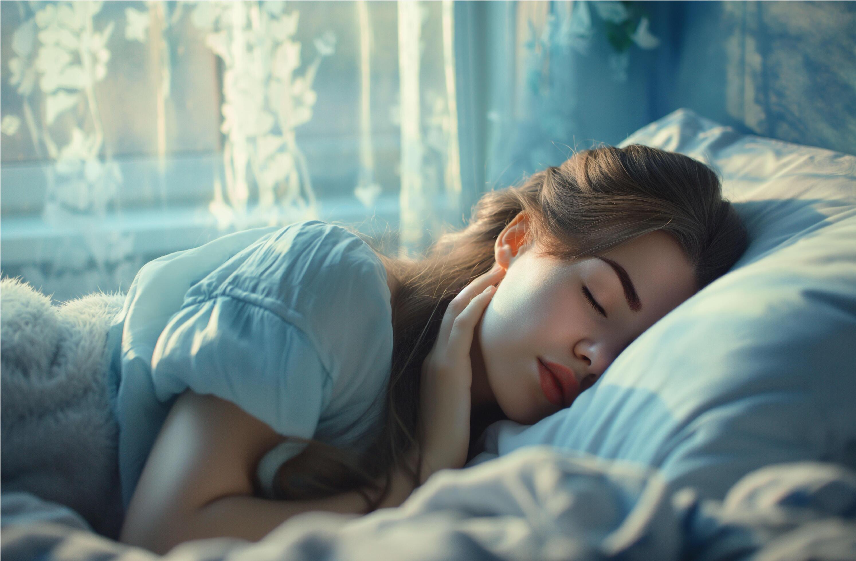 young beautiful woman sleeping in her bed Stock Free