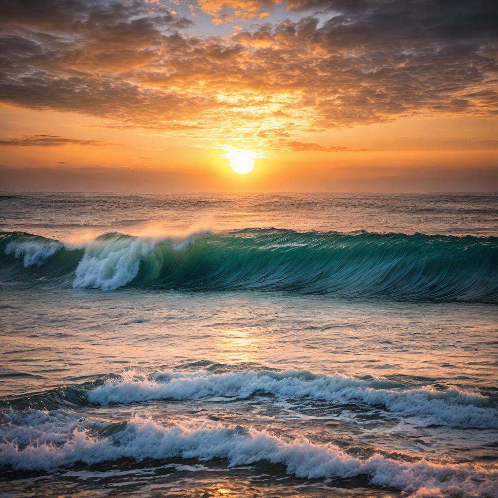 Sunset over waves Nature by @ai_generated