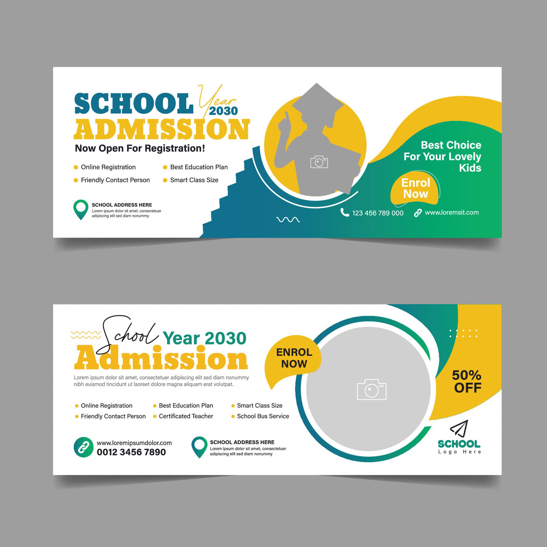 Back to school admission social media cover design and higher education banner template Free Vector